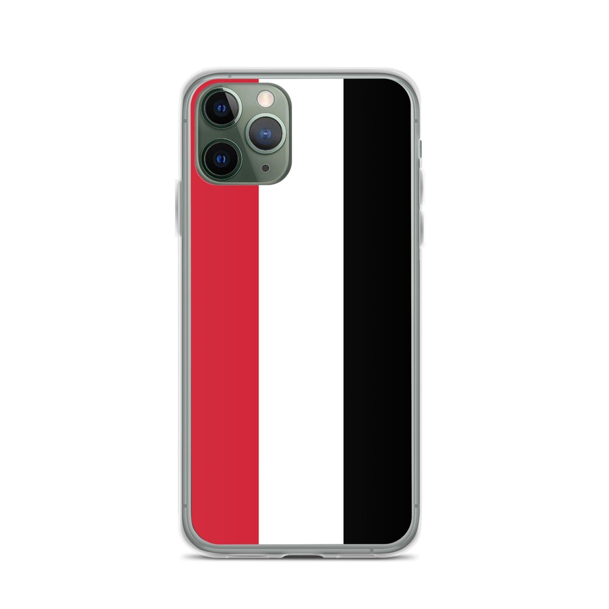 Coque de téléphone transparente avec le drapeau du Yémen, conçue pour iPhone, offrant protection et style.