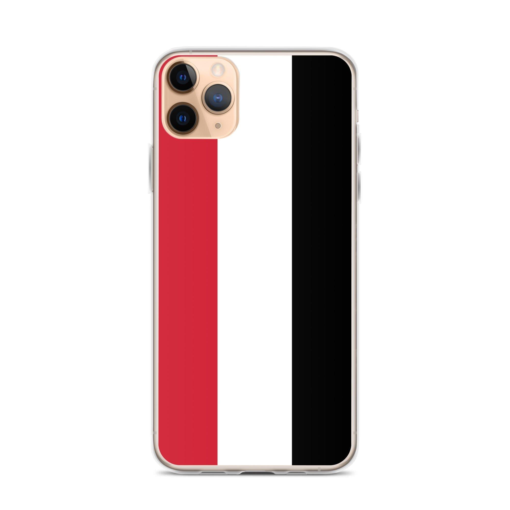 Coque de téléphone transparente avec le drapeau du Yémen, conçue pour iPhone, offrant protection et style.