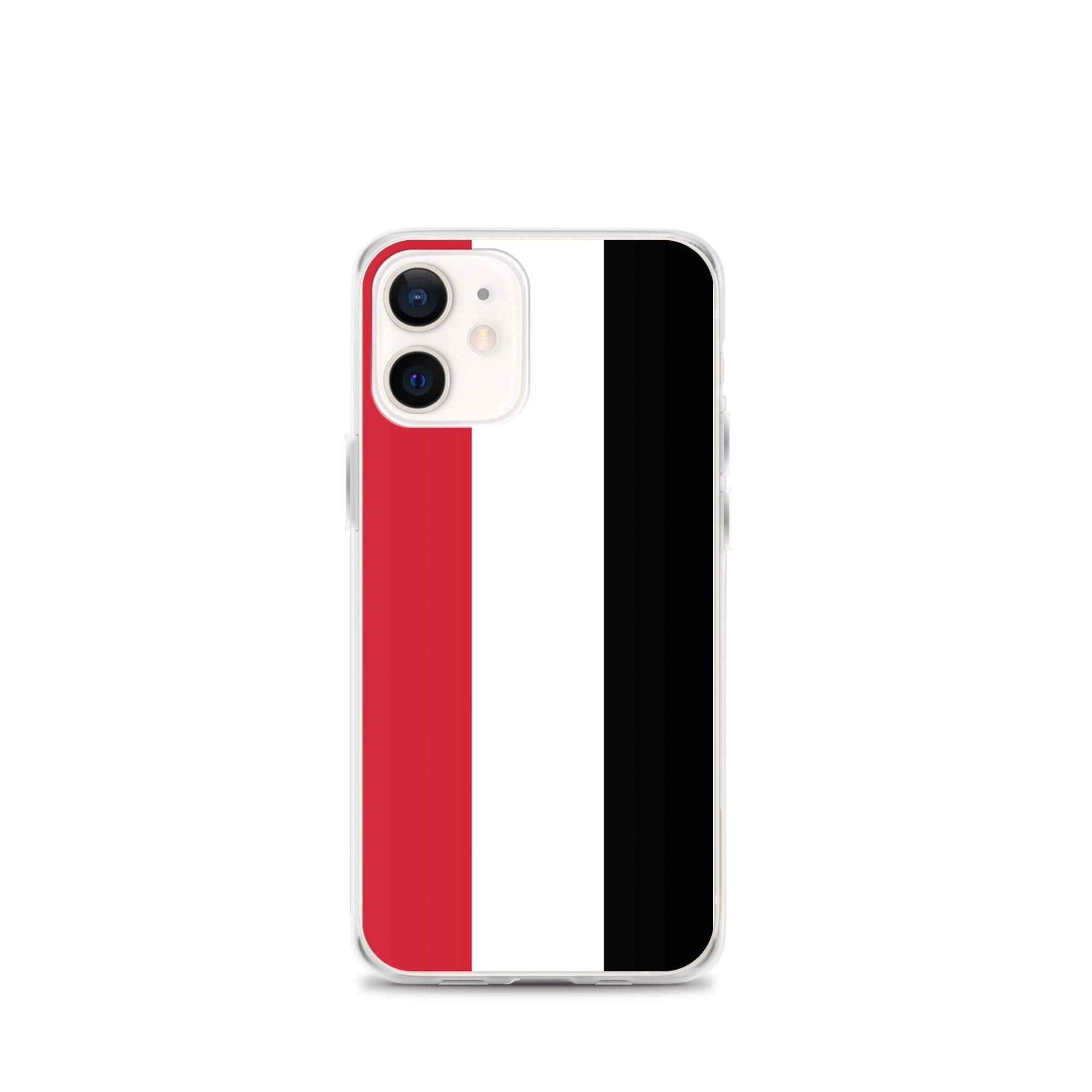 Coque de téléphone transparente avec le drapeau du Yémen, conçue pour iPhone, offrant protection et style.