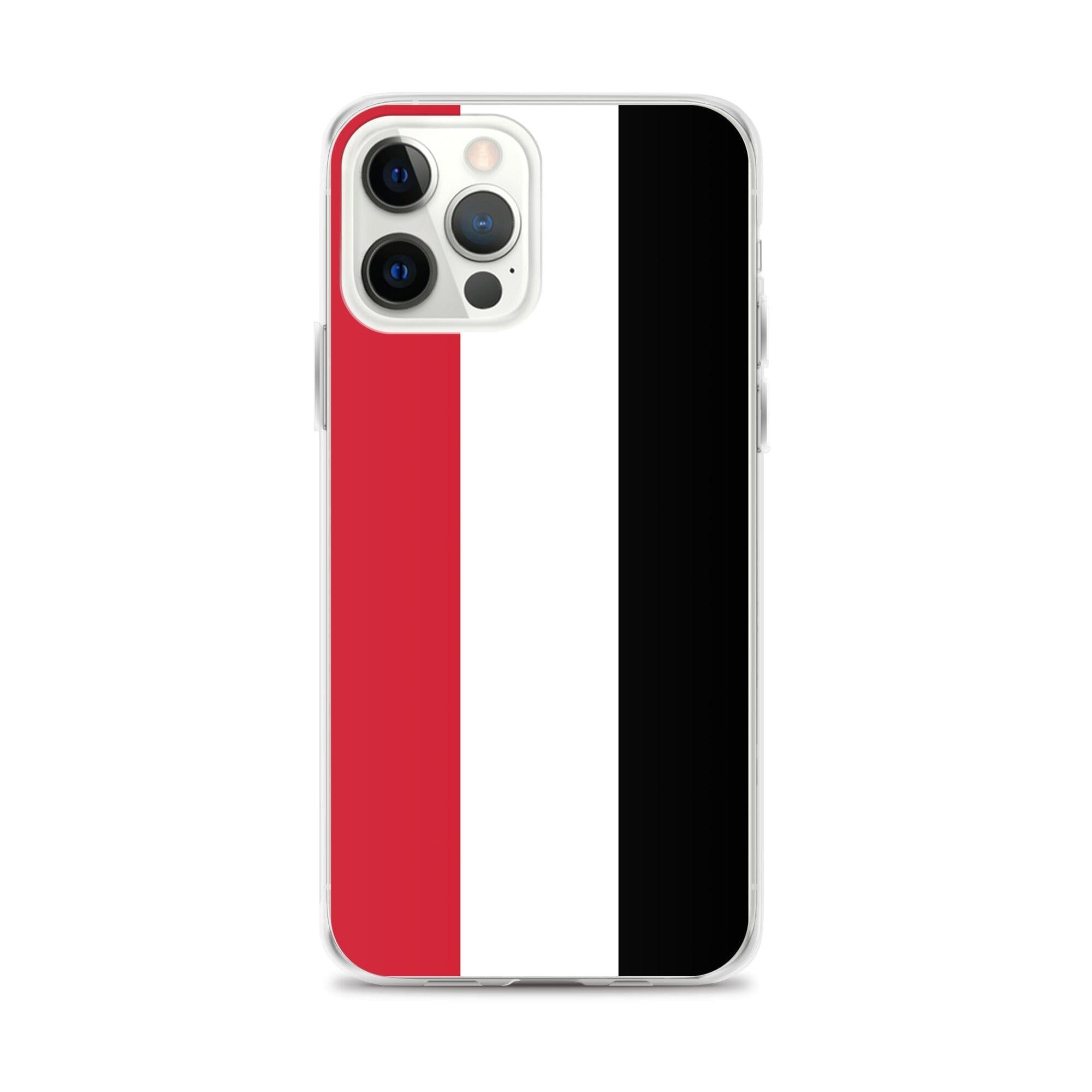 Coque de téléphone transparente avec le drapeau du Yémen, conçue pour iPhone, offrant protection et style.