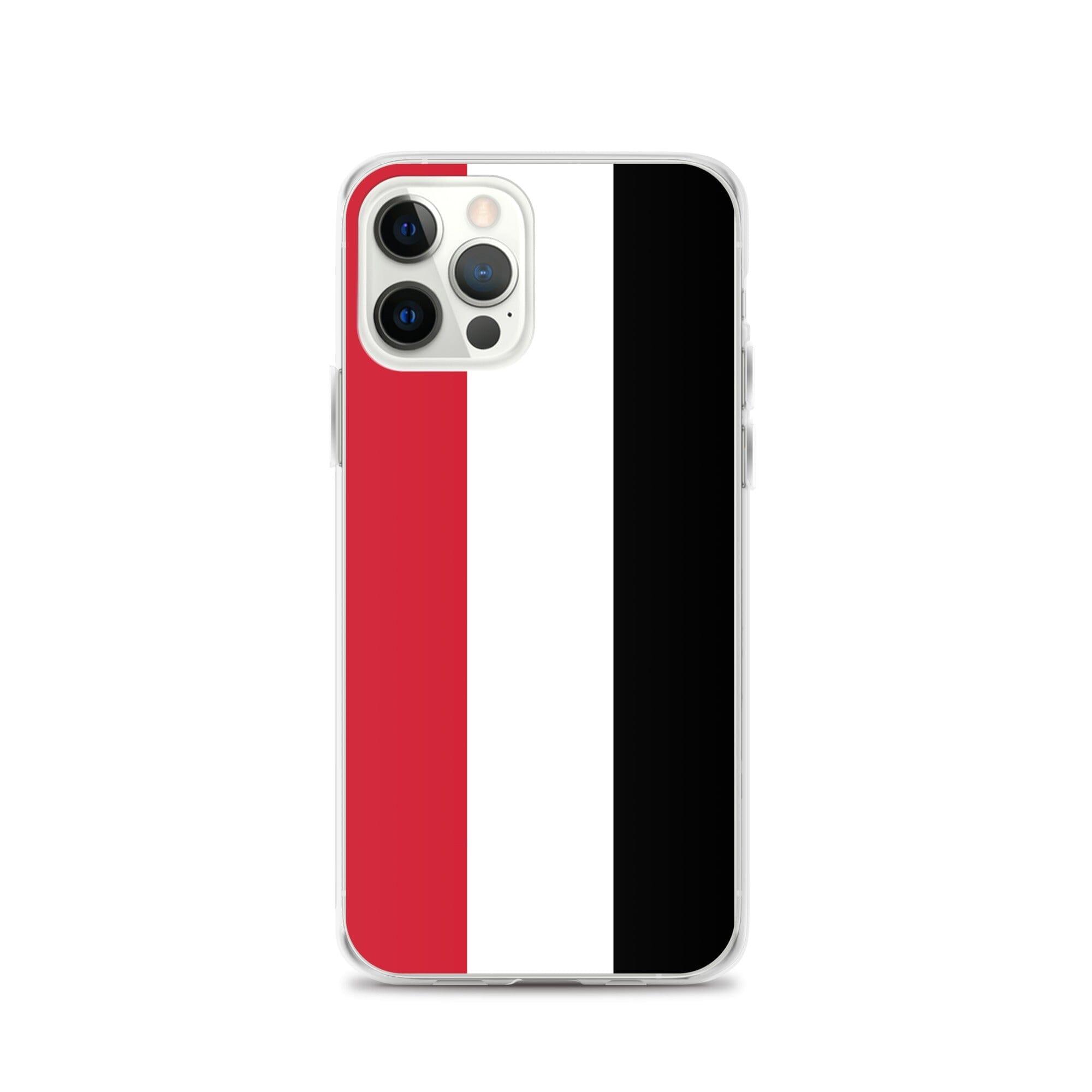 Coque de téléphone transparente avec le drapeau du Yémen, conçue pour iPhone, offrant protection et style.