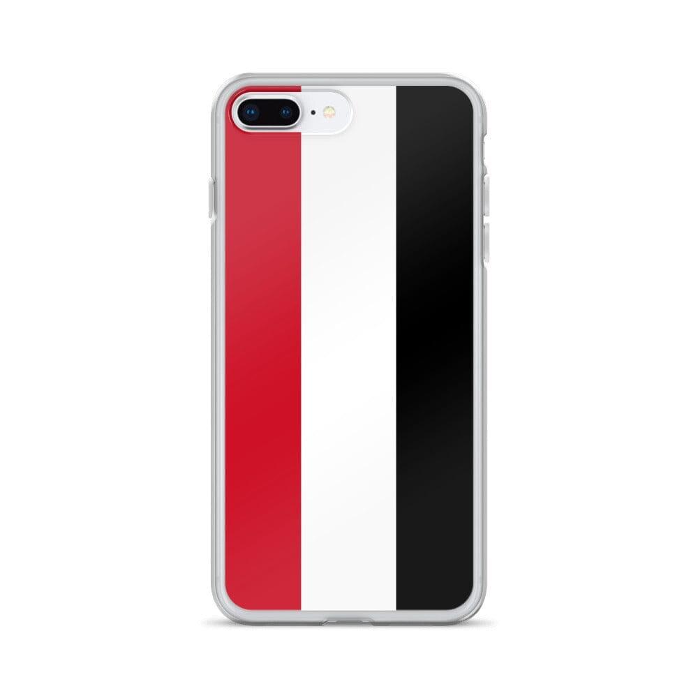 Coque de téléphone transparente avec le drapeau du Yémen, conçue pour iPhone, offrant protection et style.