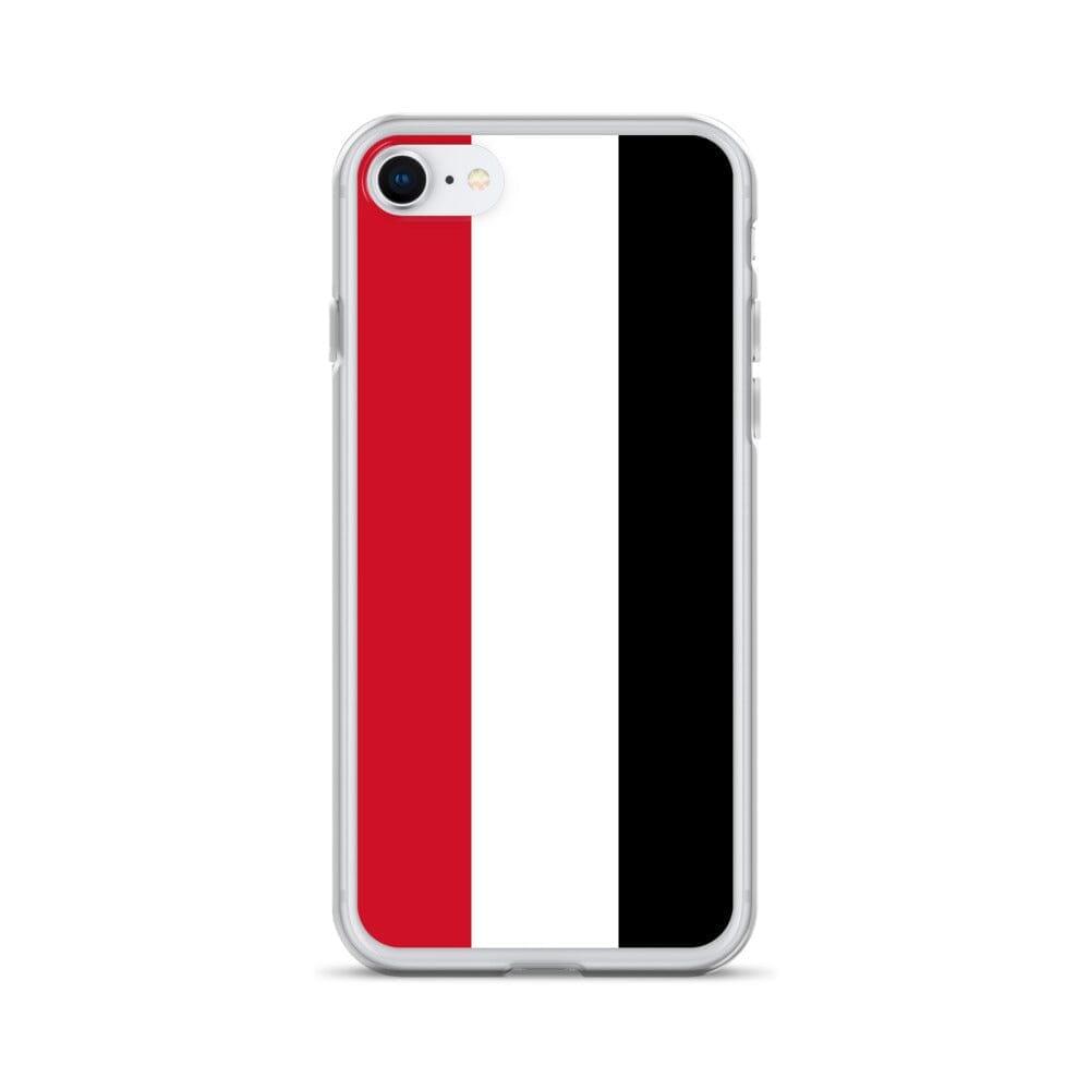 Coque de téléphone transparente avec le drapeau du Yémen, conçue pour iPhone, offrant protection et style.