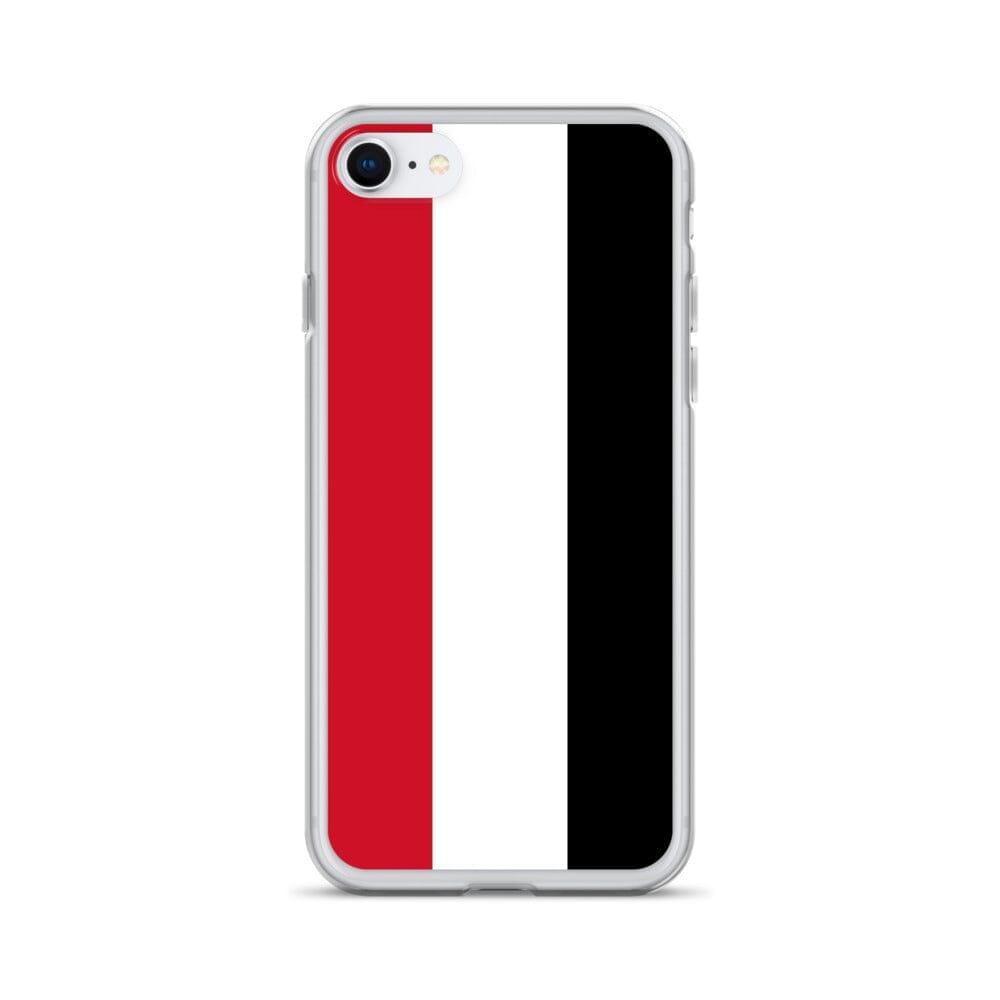 Coque de téléphone transparente avec le drapeau du Yémen, conçue pour iPhone, offrant protection et style.