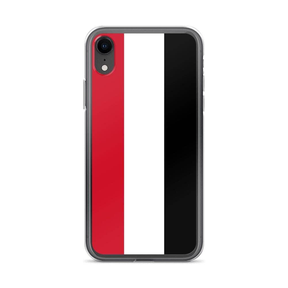 Coque de téléphone transparente avec le drapeau du Yémen, conçue pour iPhone, offrant protection et style.