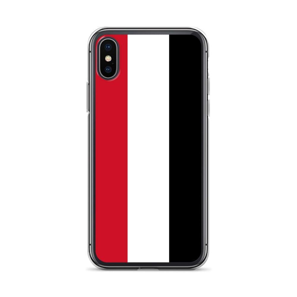 Coque de téléphone transparente avec le drapeau du Yémen, conçue pour iPhone, offrant protection et style.