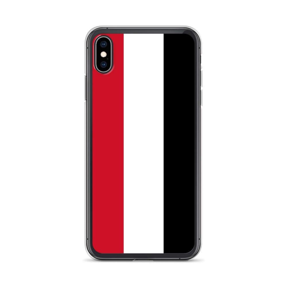 Coque de téléphone transparente avec le drapeau du Yémen, conçue pour iPhone, offrant protection et style.