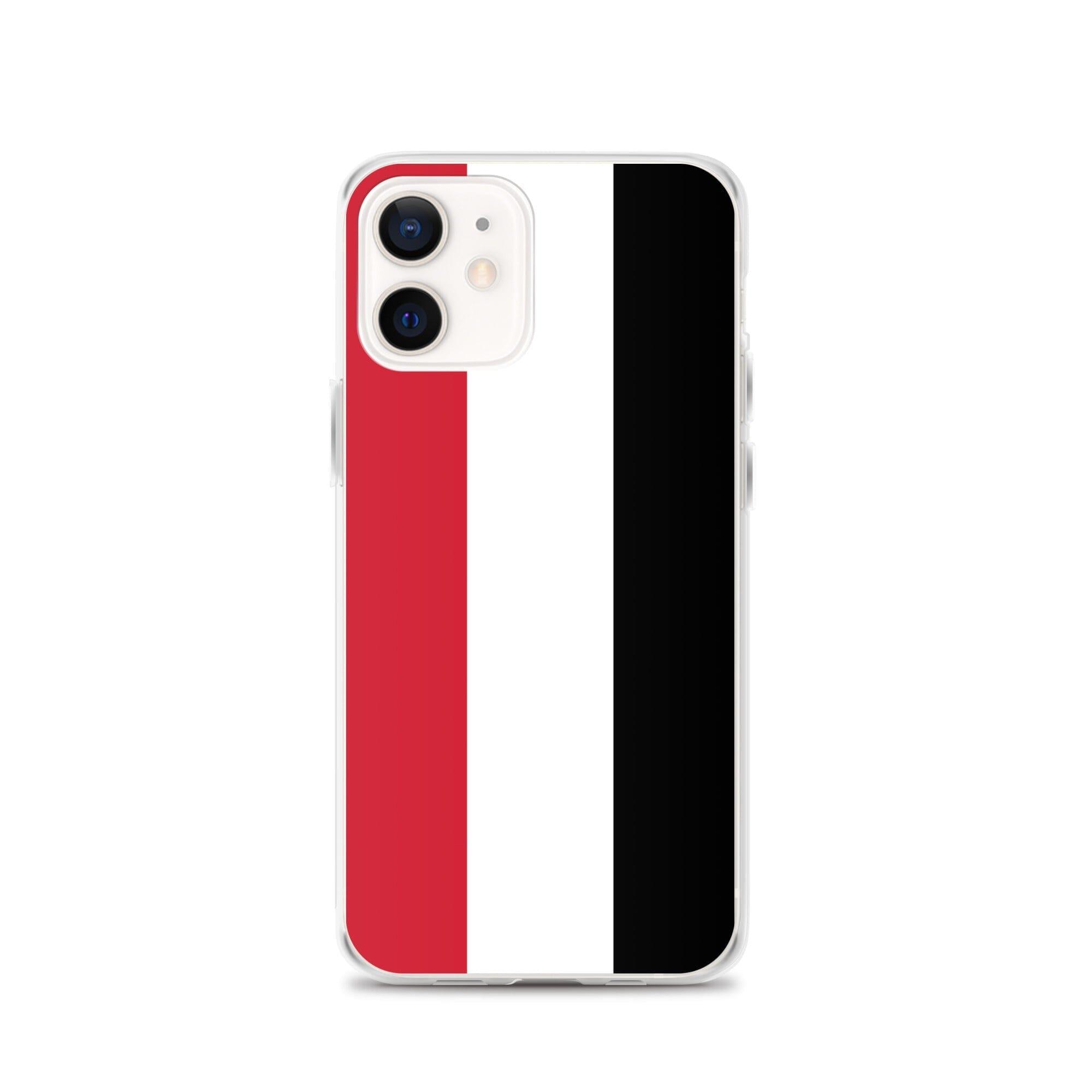 Coque de téléphone transparente avec le drapeau du Yémen, conçue pour iPhone, offrant protection et style.