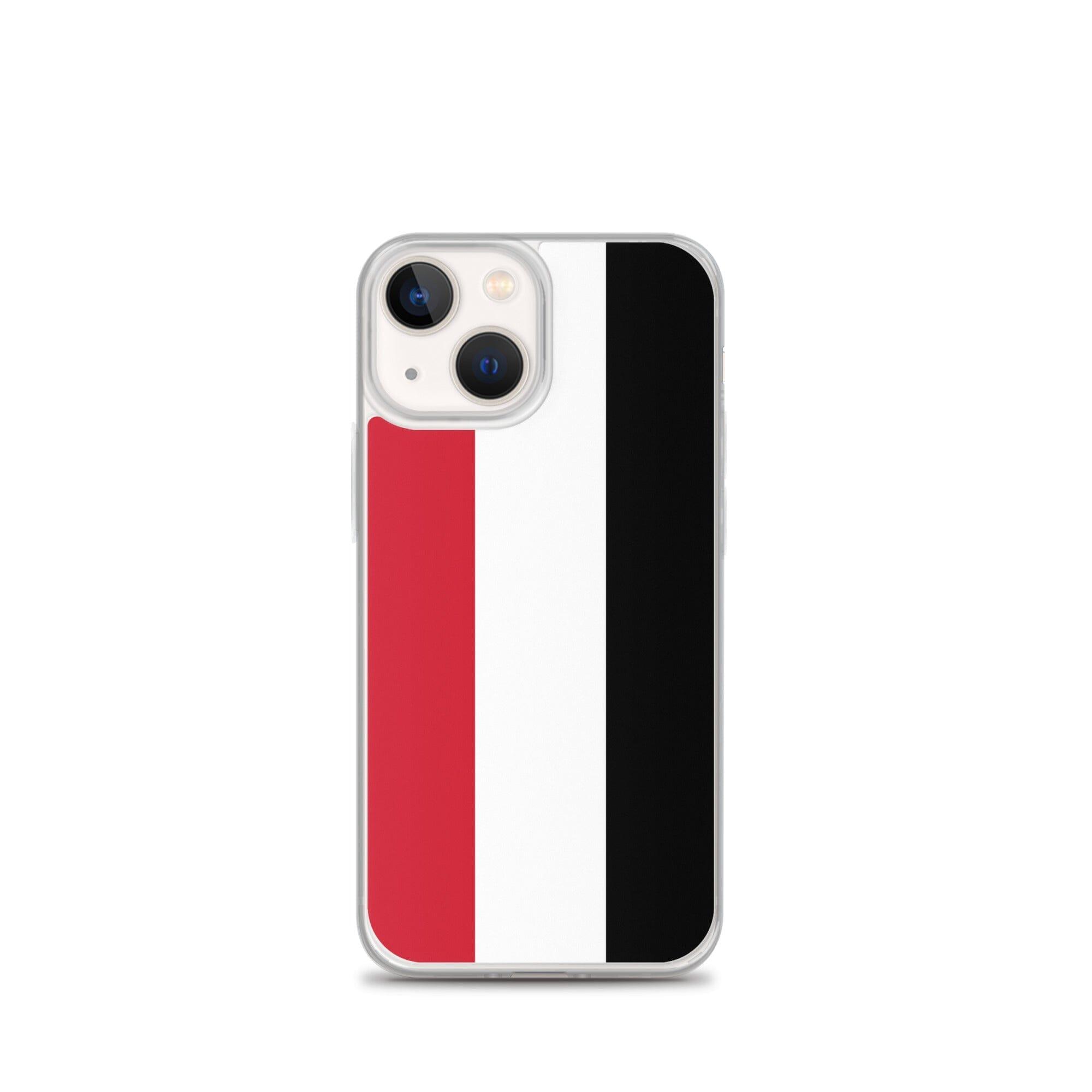 Coque de téléphone transparente avec le drapeau du Yémen, conçue pour iPhone, offrant protection et style.