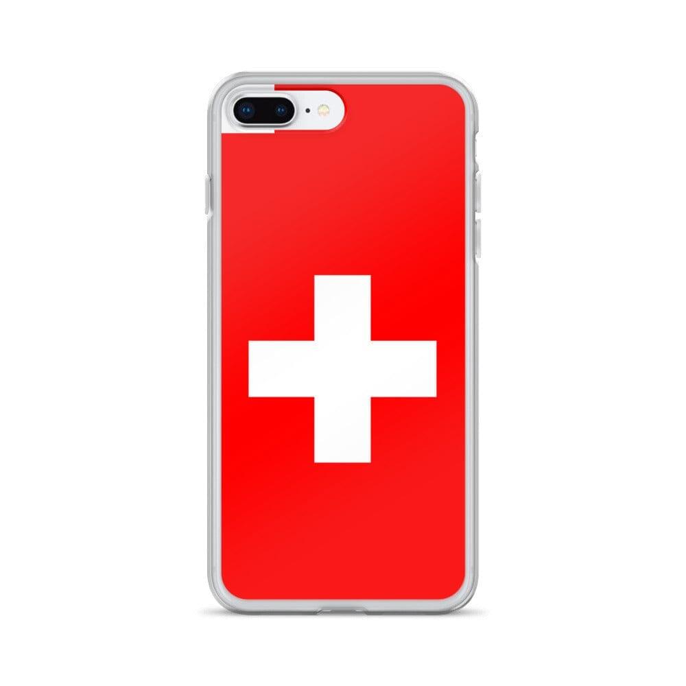 Coque de téléphone transparente avec le drapeau et les armoiries de la Suisse, conçue pour iPhone.