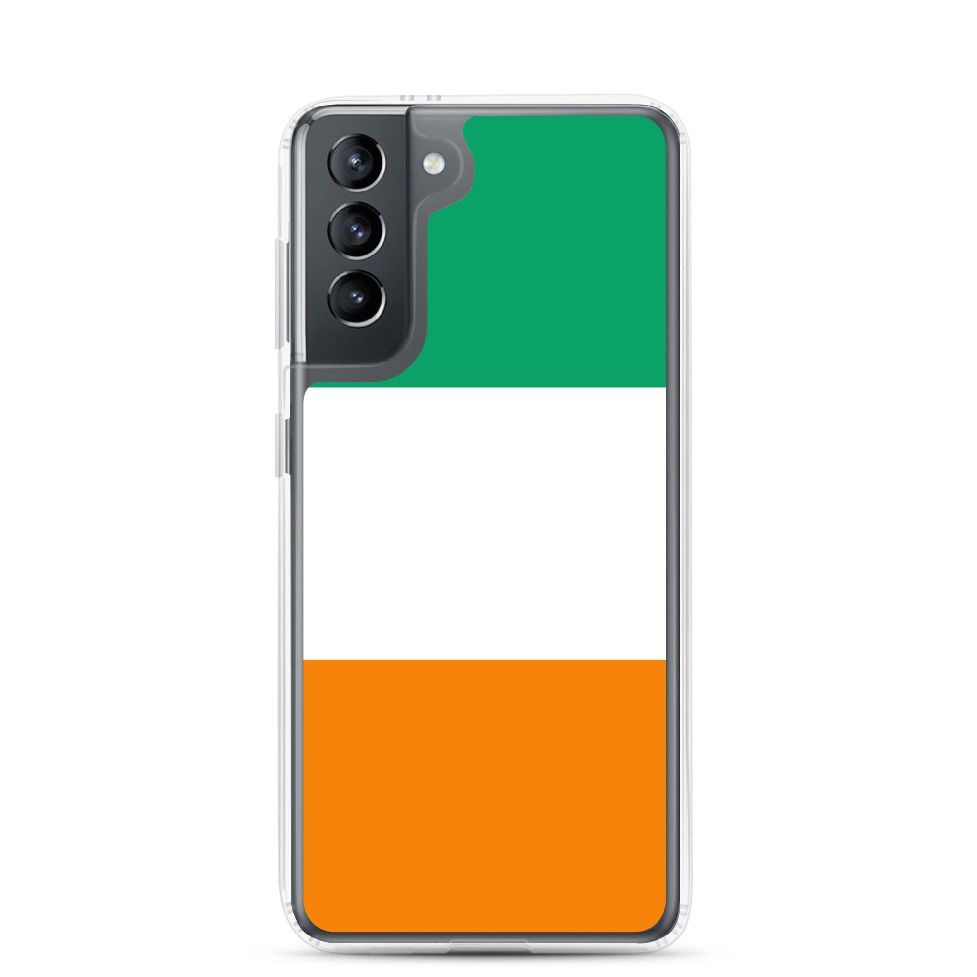 Coque de téléphone avec le drapeau de la Côte d'Ivoire, en TPU flexible et transparent, offrant une protection optimale.