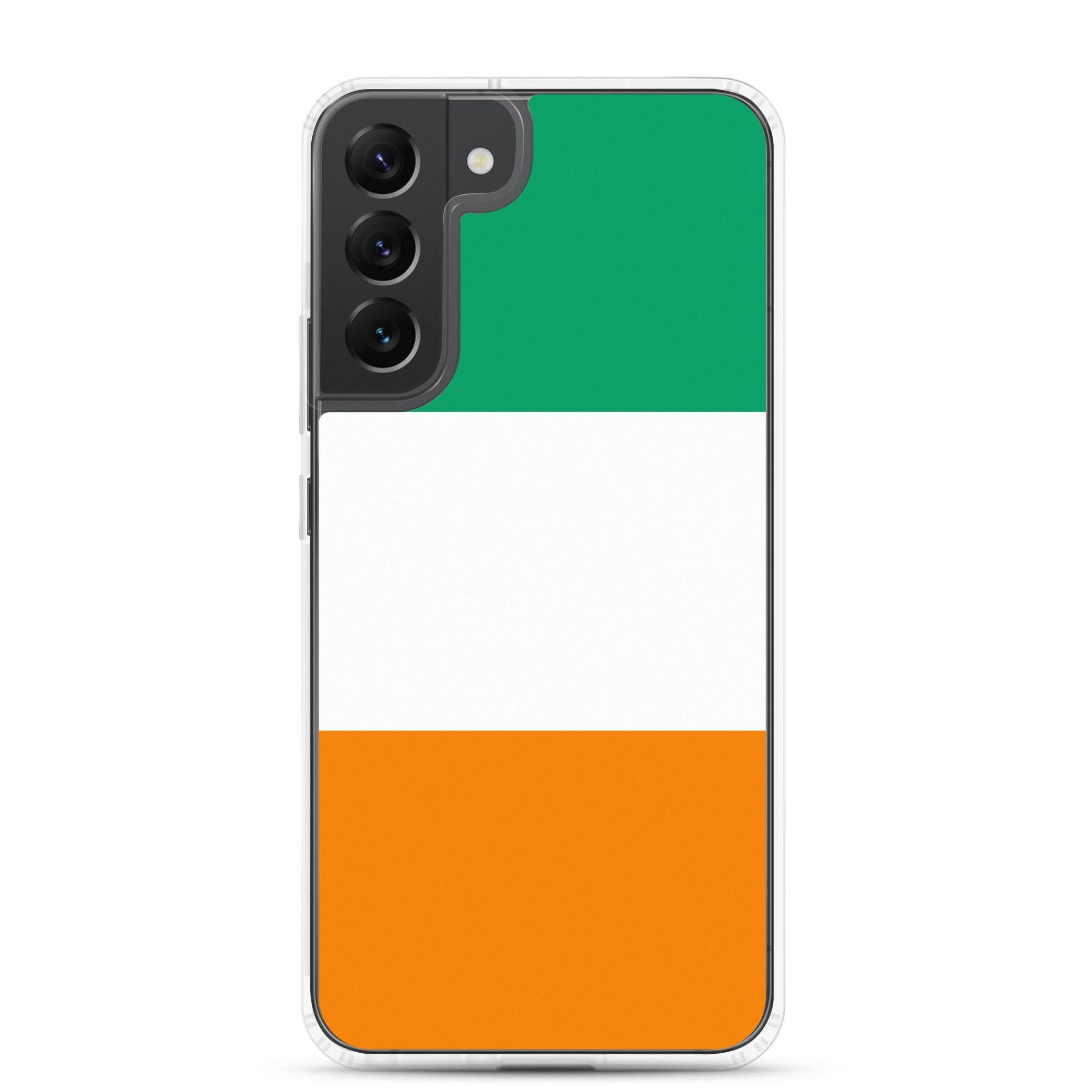 Coque de téléphone avec le drapeau de la Côte d'Ivoire, en TPU flexible et transparent, offrant une protection optimale.