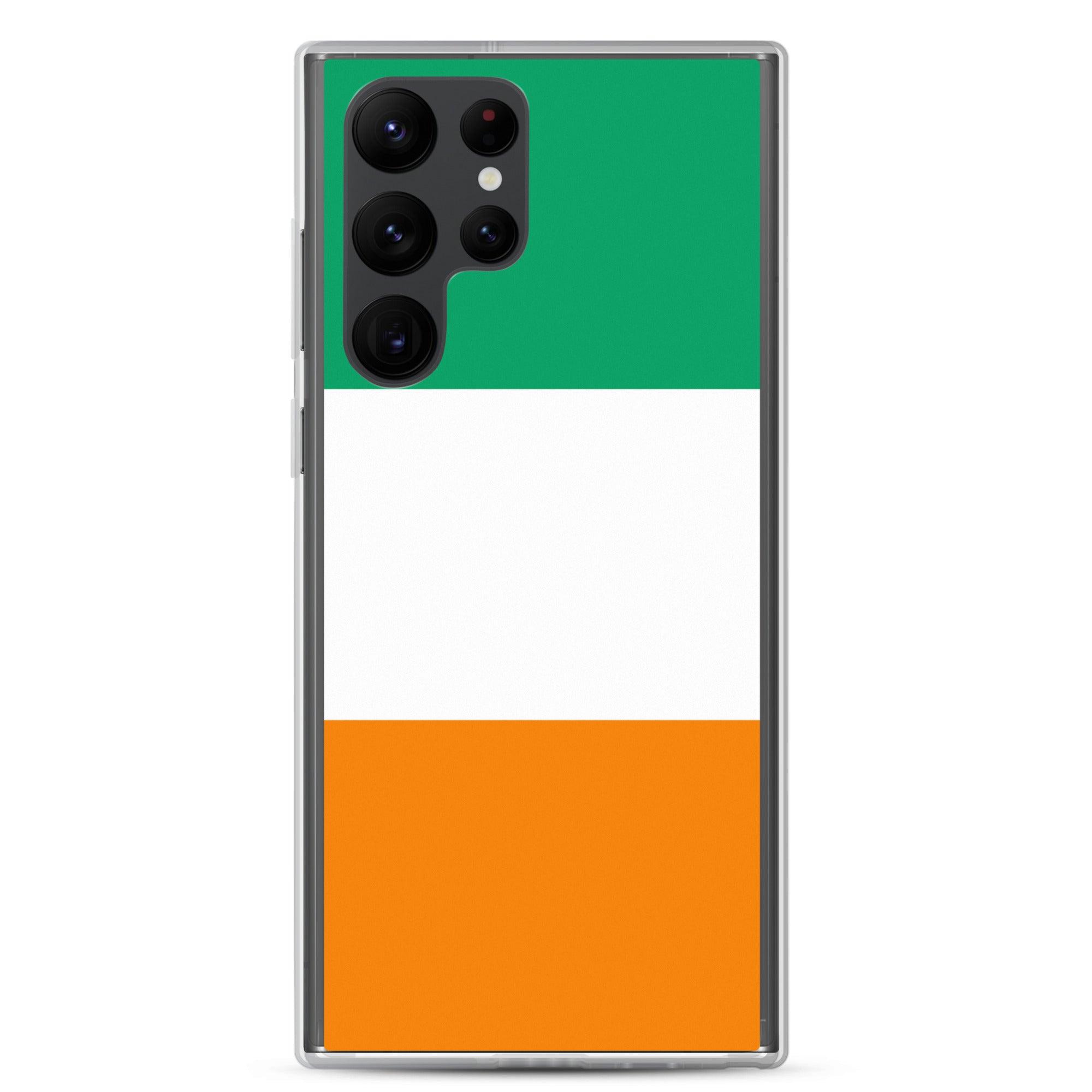 Coque de téléphone avec le drapeau de la Côte d'Ivoire, en TPU flexible et transparent, offrant une protection optimale.