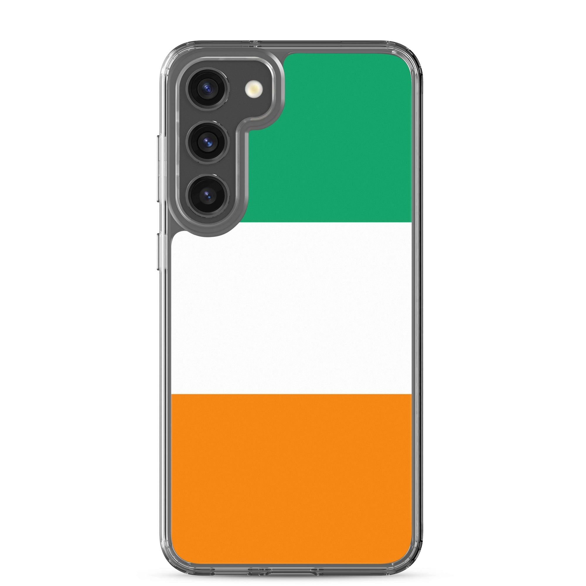 Coque de téléphone avec le drapeau de la Côte d'Ivoire, en TPU flexible et transparent, offrant une protection optimale.