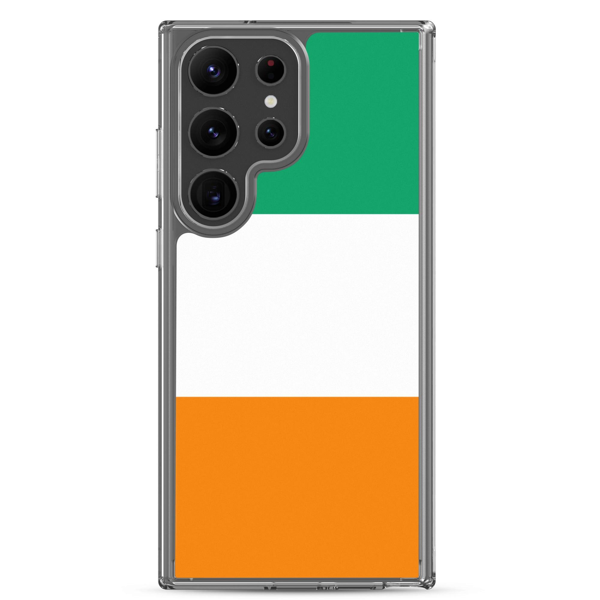 Coque de téléphone avec le drapeau de la Côte d'Ivoire, en TPU flexible et transparent, offrant une protection optimale.