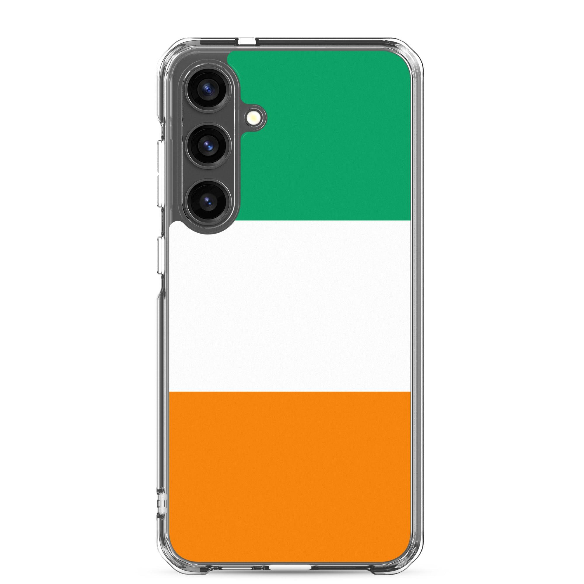 Coque de téléphone avec le drapeau de la Côte d'Ivoire, en TPU flexible et transparent, offrant une protection optimale.