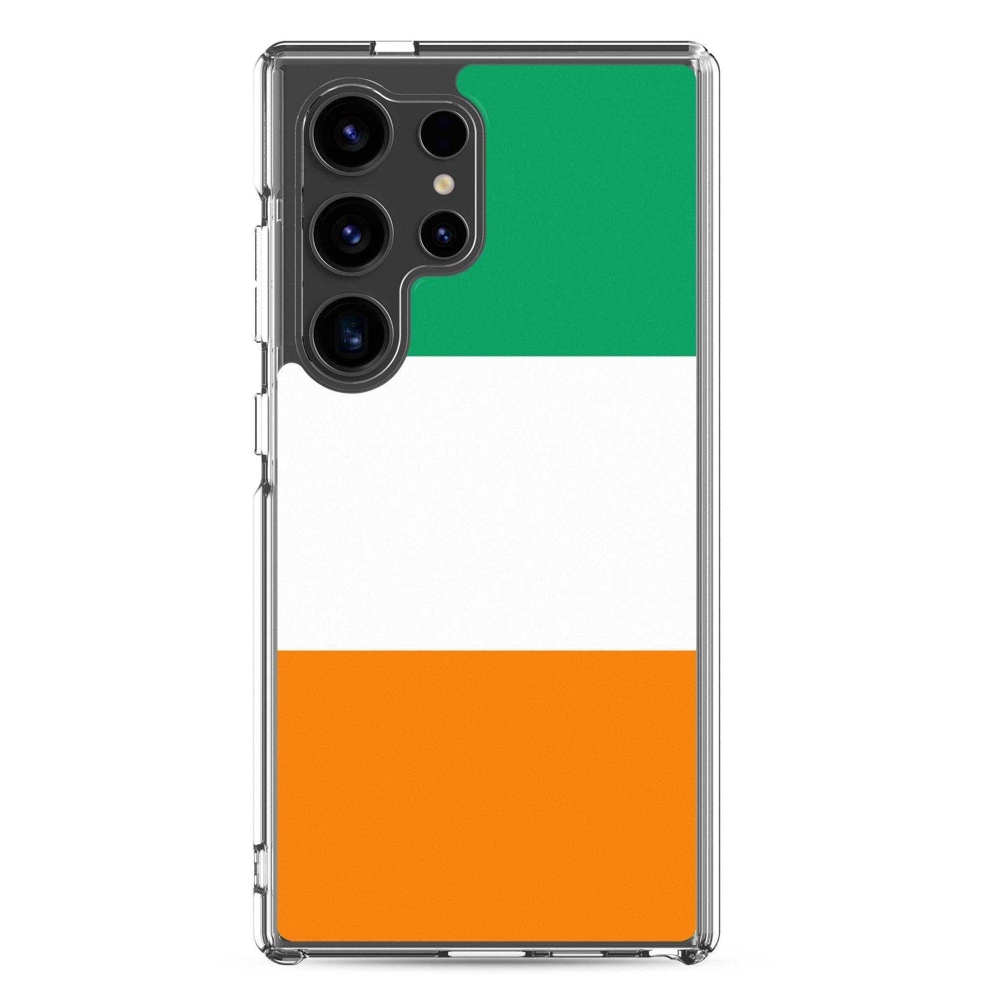 Coque de téléphone avec le drapeau de la Côte d'Ivoire, en TPU flexible et transparent, offrant une protection optimale.