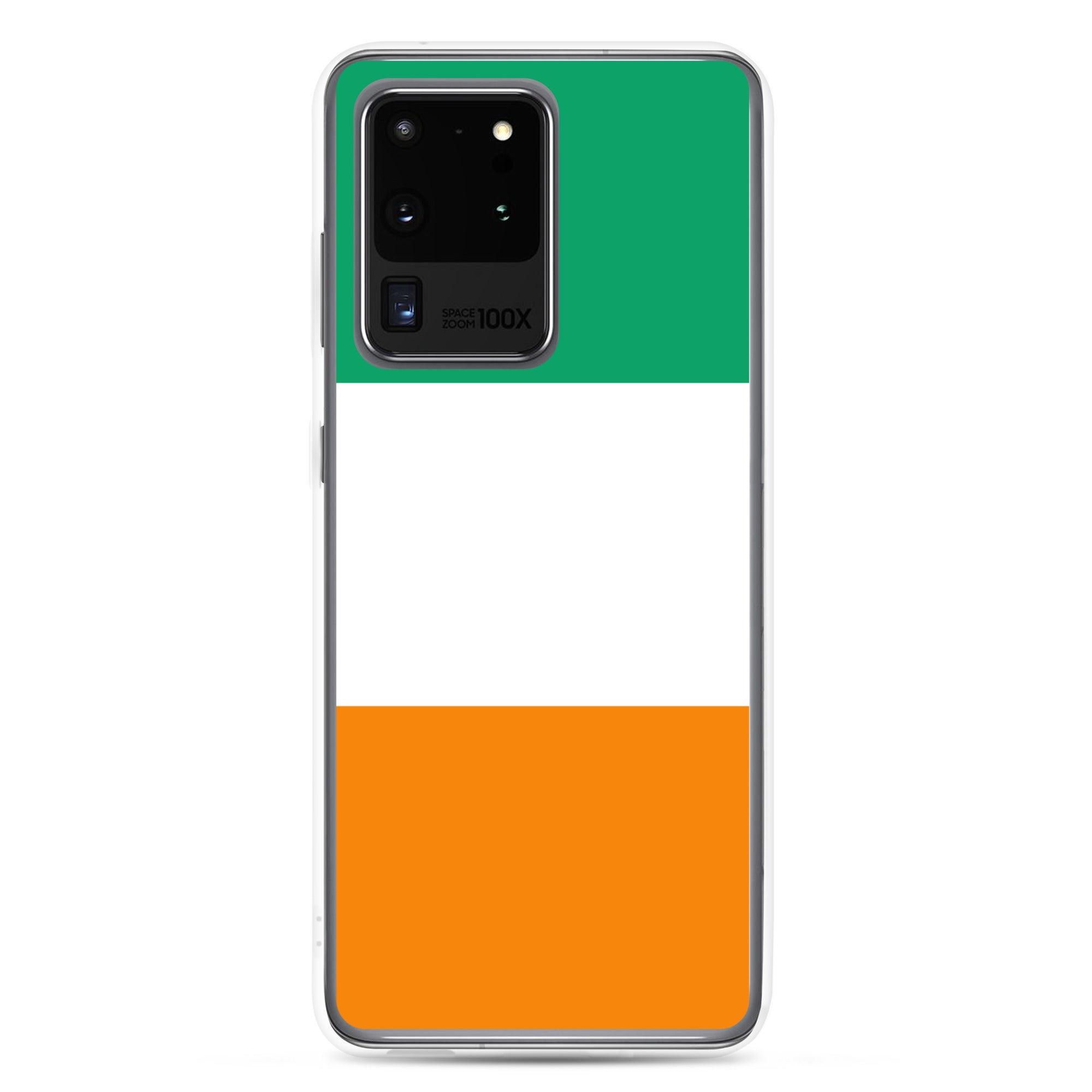 Coque de téléphone avec le drapeau de la Côte d'Ivoire, en TPU flexible et transparent, offrant une protection optimale.