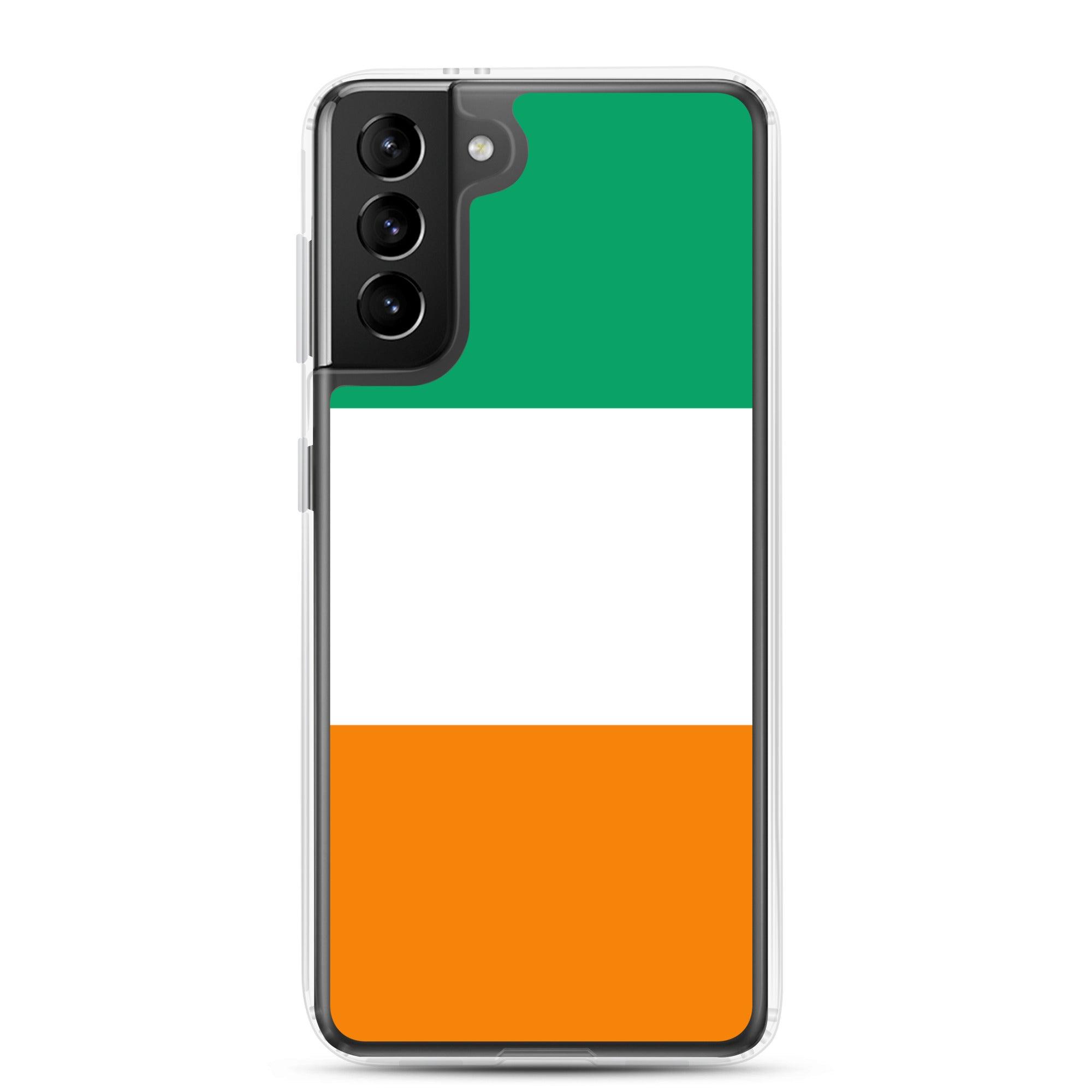 Coque de téléphone avec le drapeau de la Côte d'Ivoire, en TPU flexible et transparent, offrant une protection optimale.