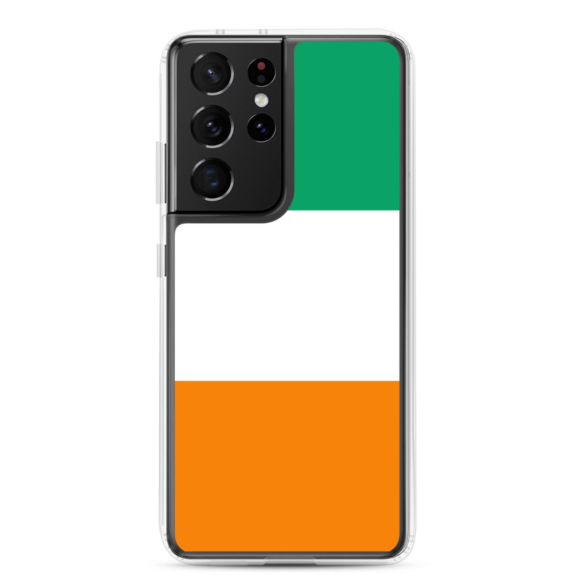 Coque de téléphone avec le drapeau de la Côte d'Ivoire, en TPU flexible et transparent, offrant une protection optimale.