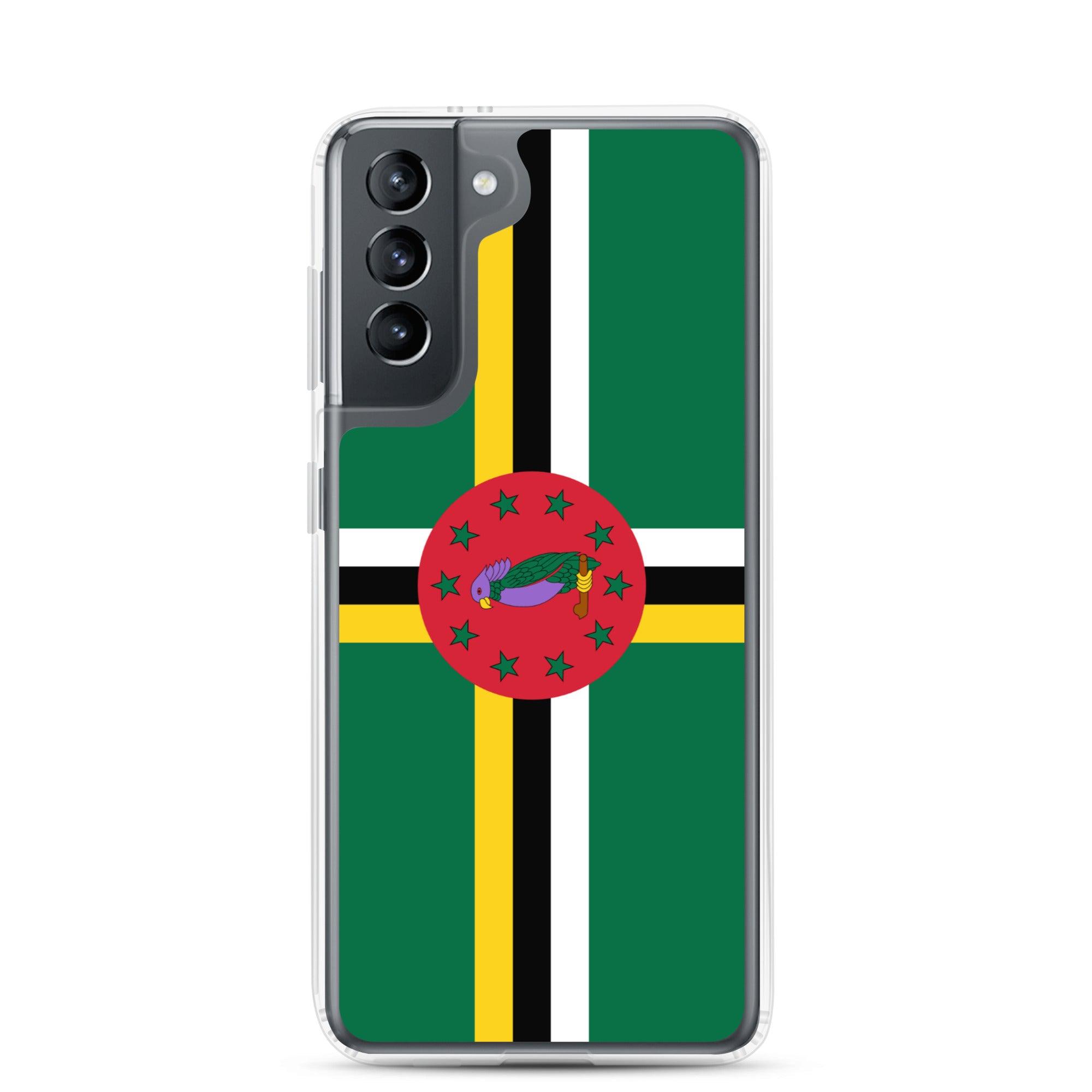 Coque de téléphone avec le drapeau de la Dominique, en TPU flexible, offrant une protection élégante et durable.