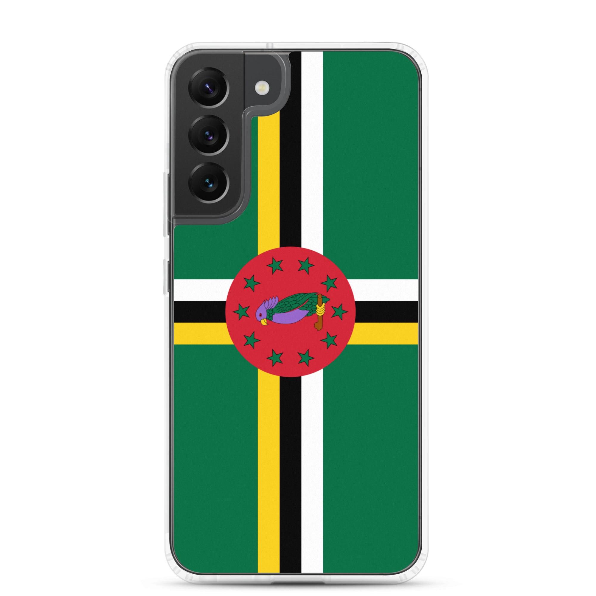 Coque de téléphone avec le drapeau de la Dominique, en TPU flexible, offrant une protection élégante et durable.