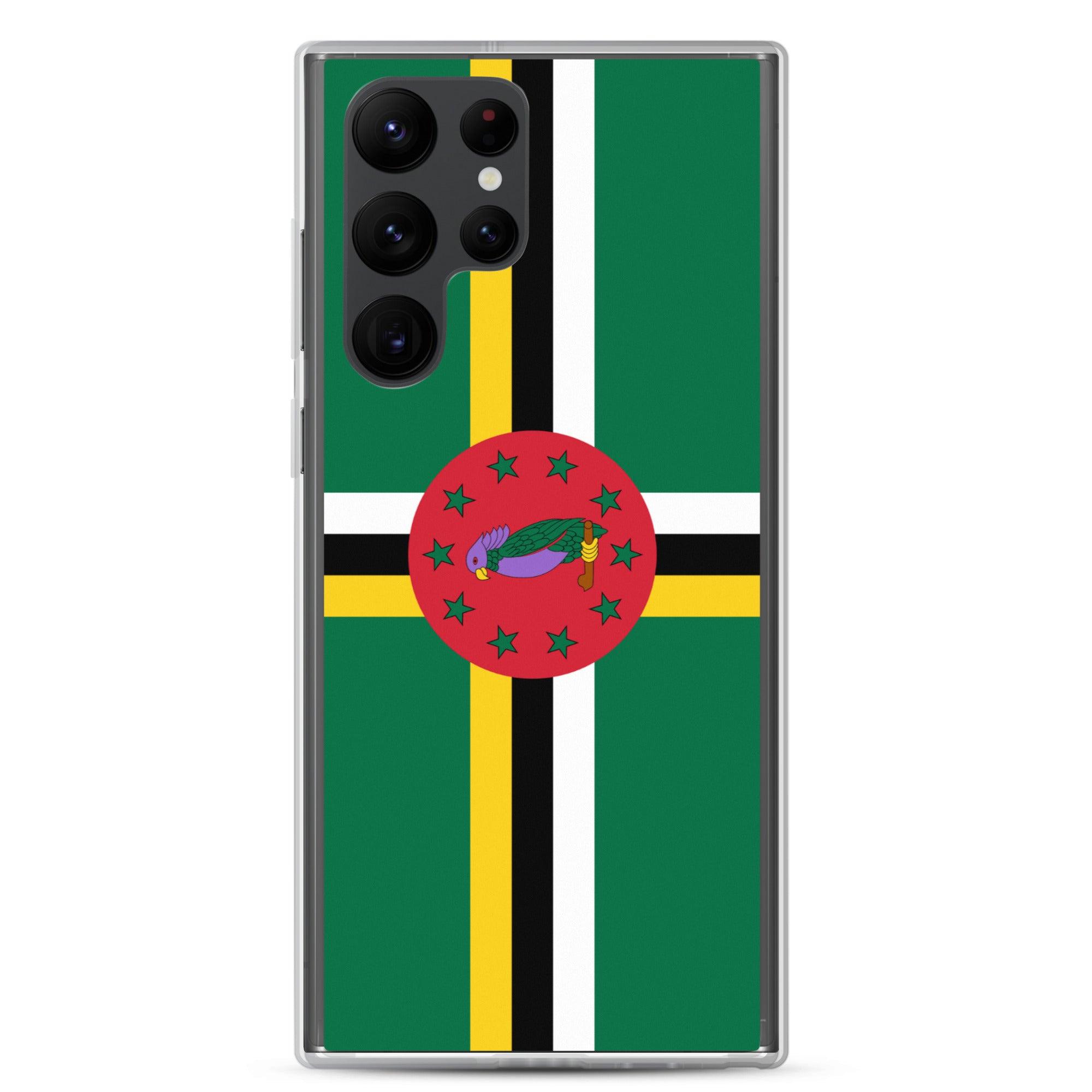 Coque de téléphone avec le drapeau de la Dominique, en TPU flexible, offrant une protection élégante et durable.