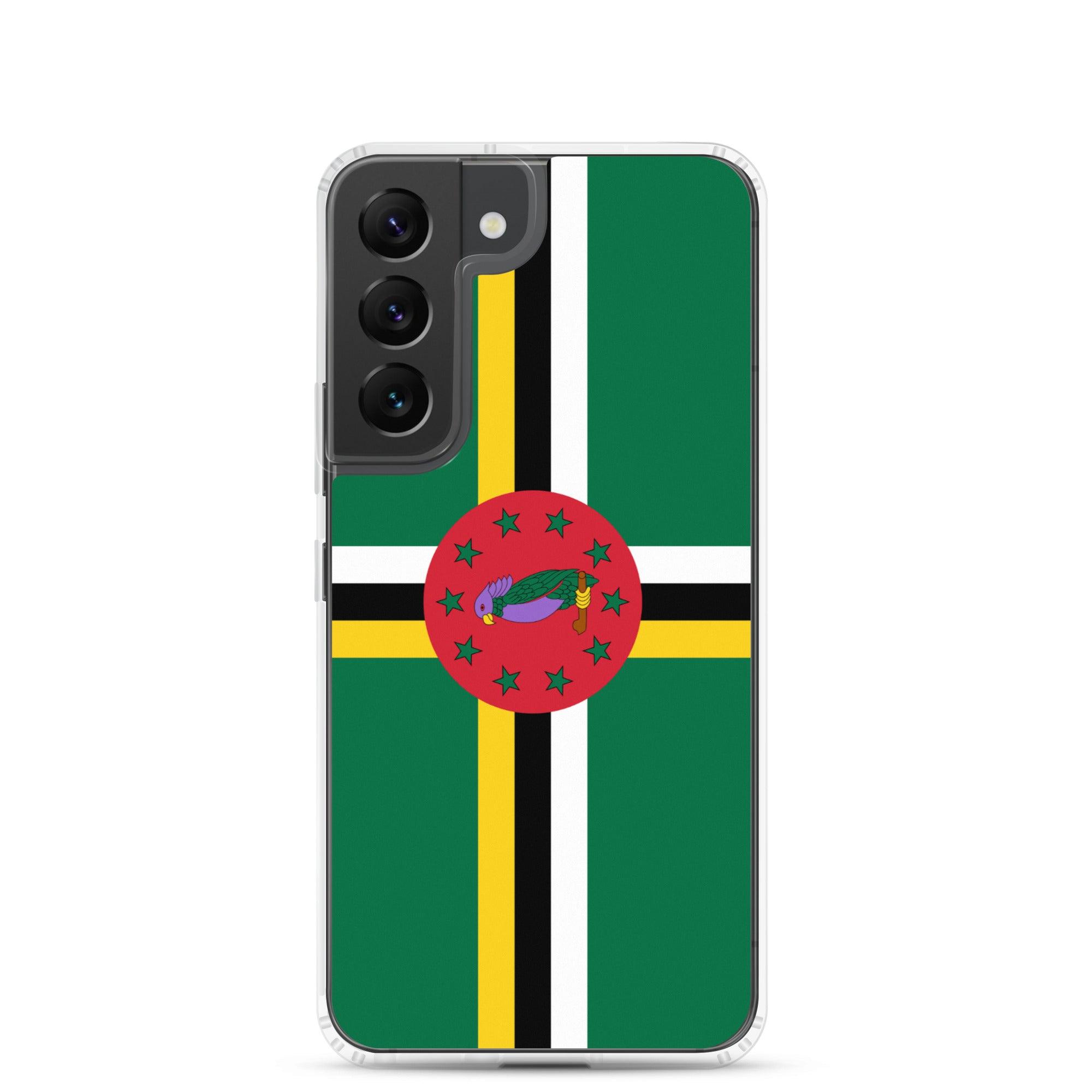 Coque de téléphone avec le drapeau de la Dominique, en TPU flexible, offrant une protection élégante et durable.