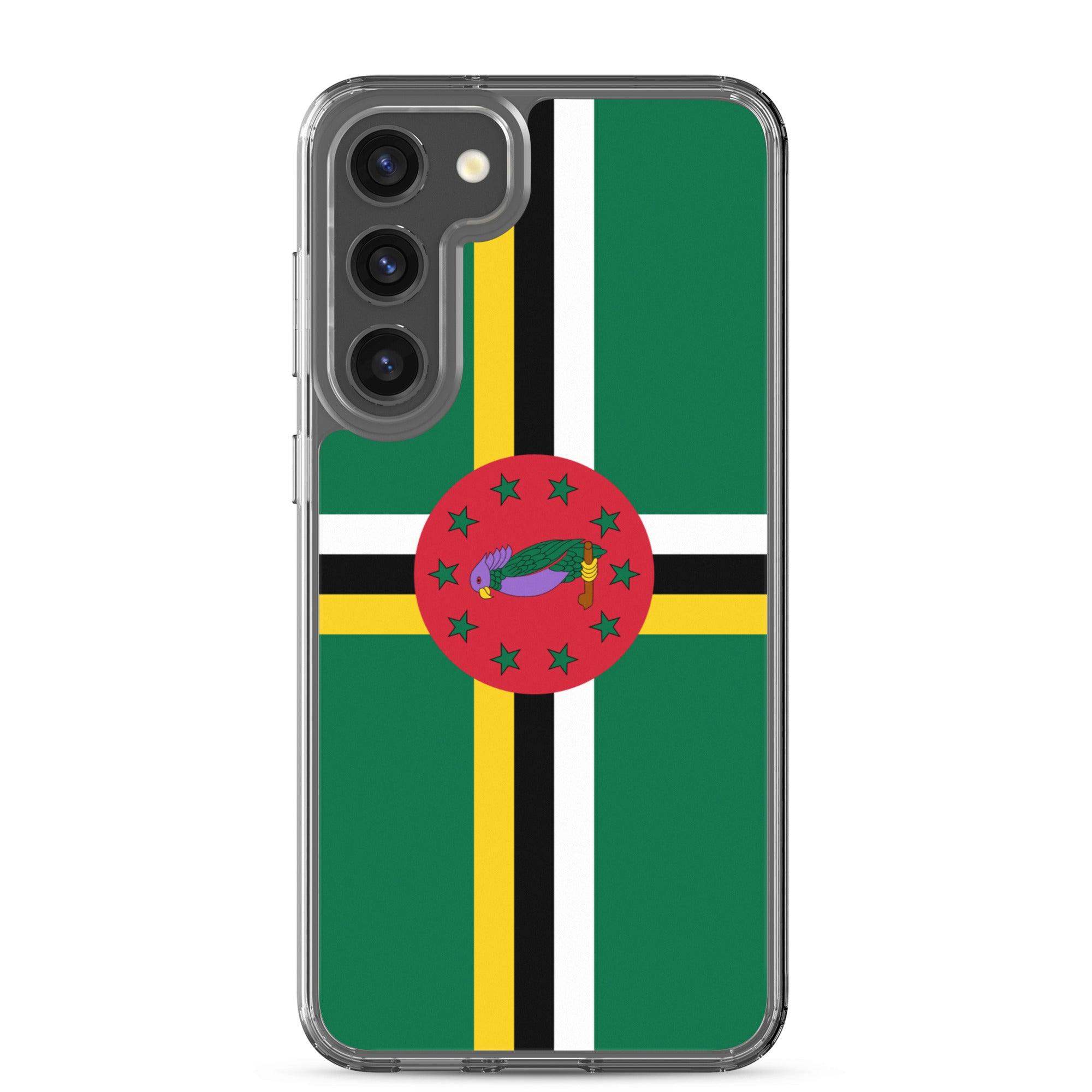 Coque de téléphone avec le drapeau de la Dominique, en TPU flexible, offrant une protection élégante et durable.