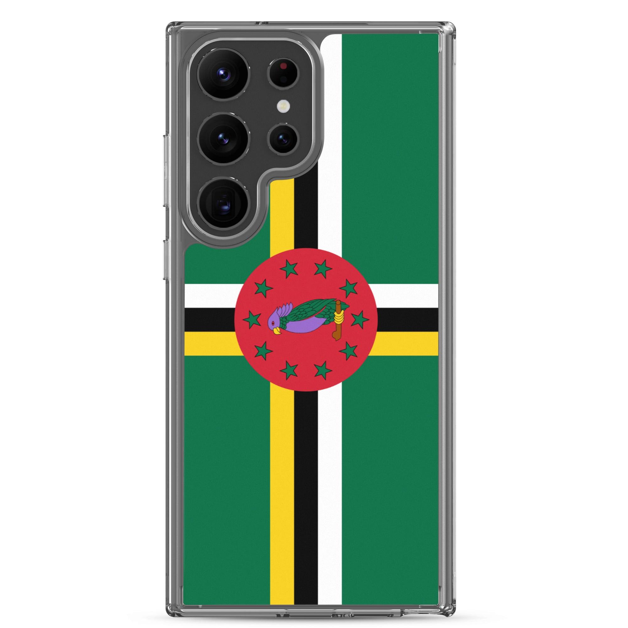 Coque de téléphone avec le drapeau de la Dominique, en TPU flexible, offrant une protection élégante et durable.