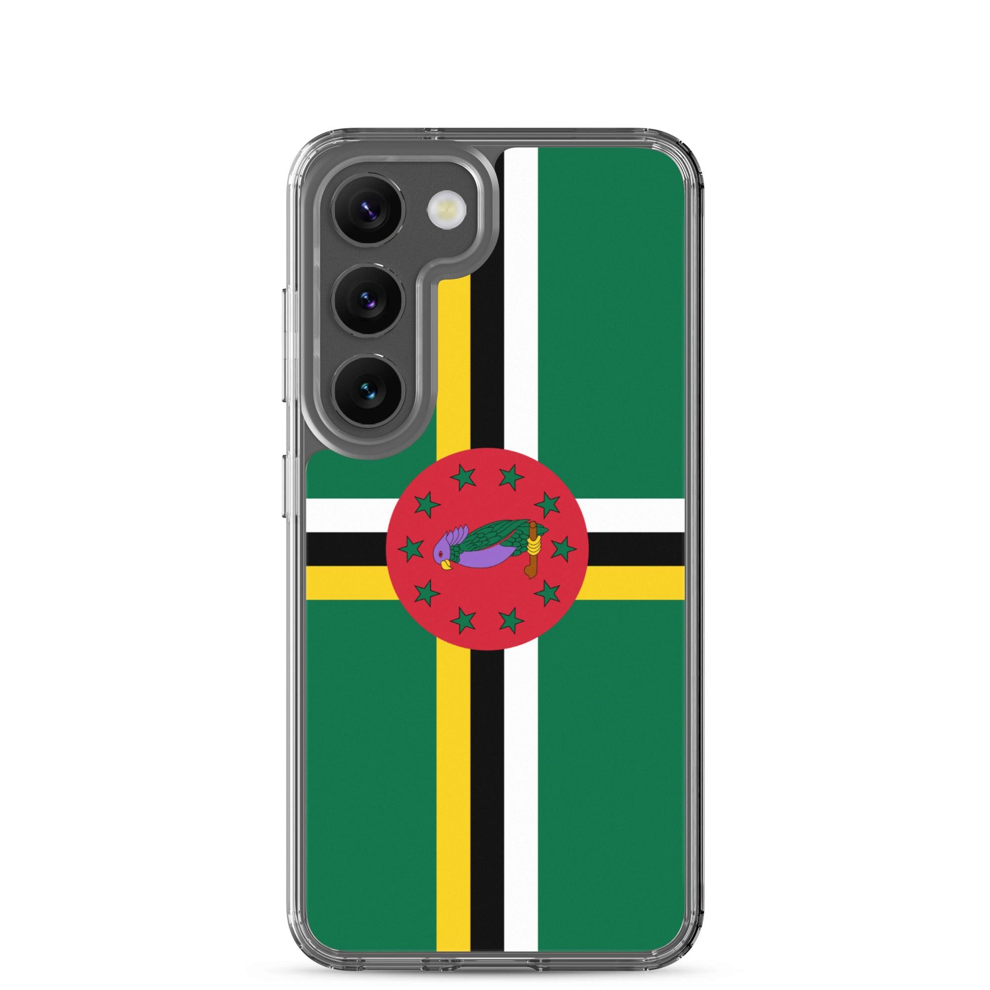 Coque de téléphone avec le drapeau de la Dominique, en TPU flexible, offrant une protection élégante et durable.