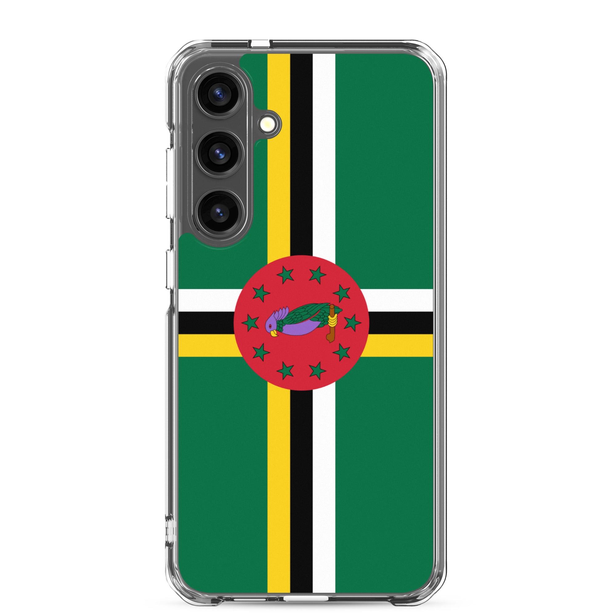 Coque de téléphone avec le drapeau de la Dominique, en TPU flexible, offrant une protection élégante et durable.