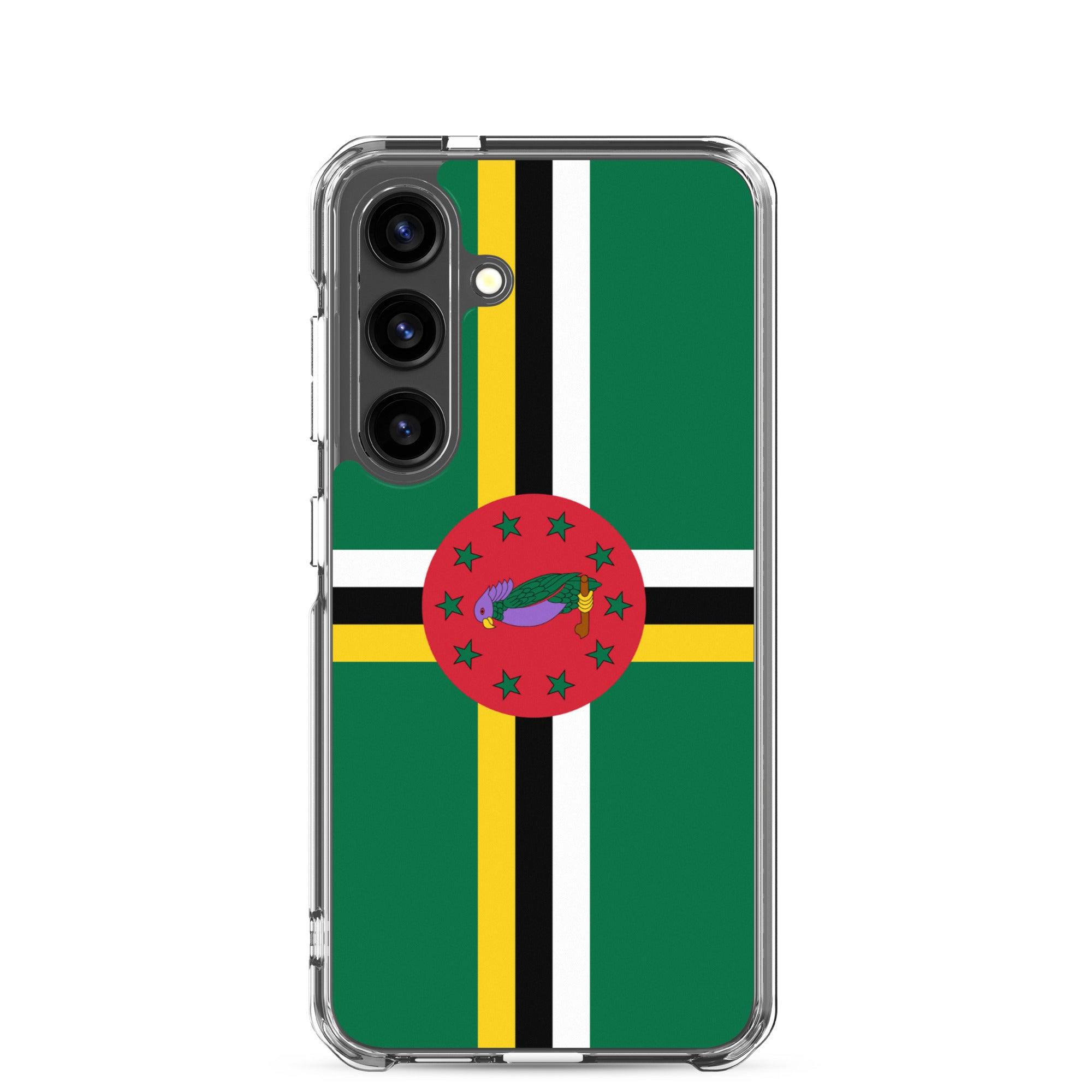 Coque de téléphone avec le drapeau de la Dominique, en TPU flexible, offrant une protection élégante et durable.