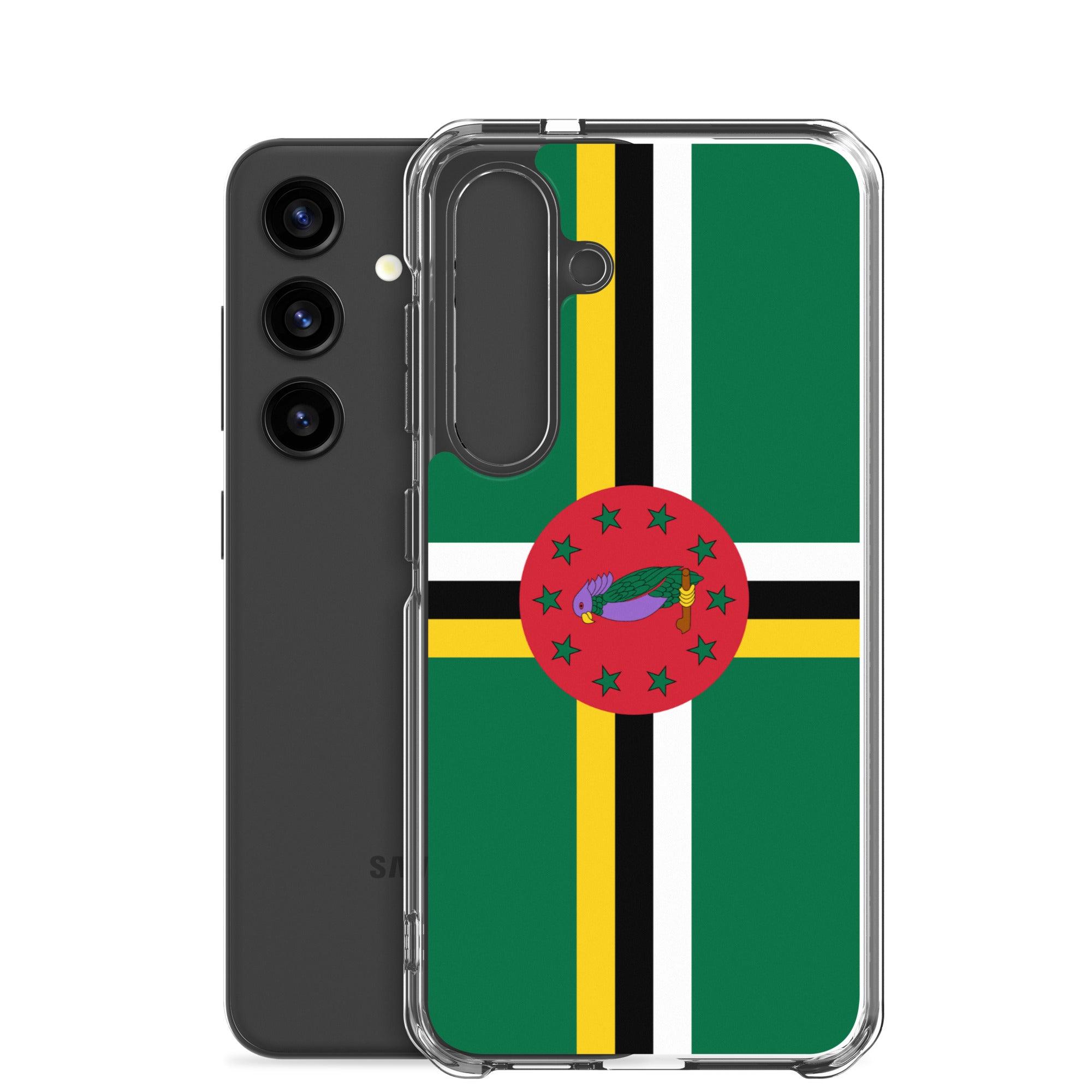 Coque de téléphone avec le drapeau de la Dominique, en TPU flexible, offrant une protection élégante et durable.