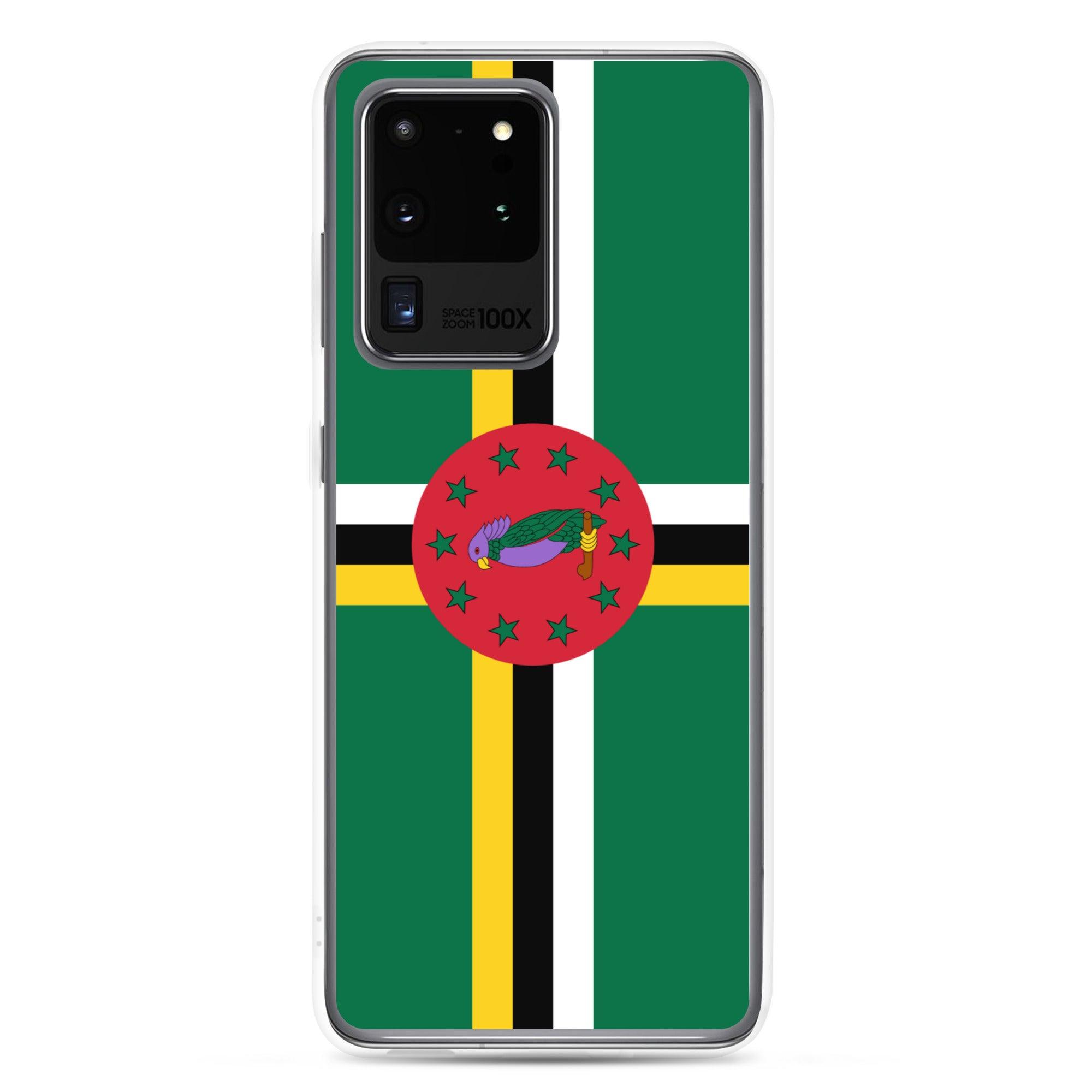 Coque de téléphone avec le drapeau de la Dominique, en TPU flexible, offrant une protection élégante et durable.