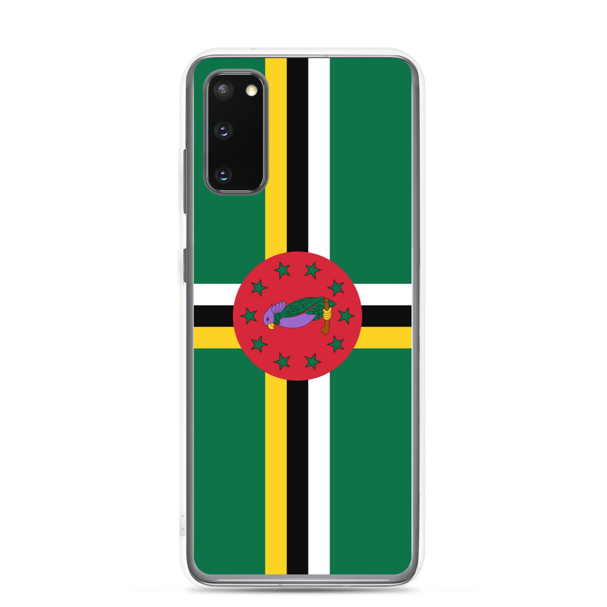 Coque de téléphone avec le drapeau de la Dominique, en TPU flexible, offrant une protection élégante et durable.