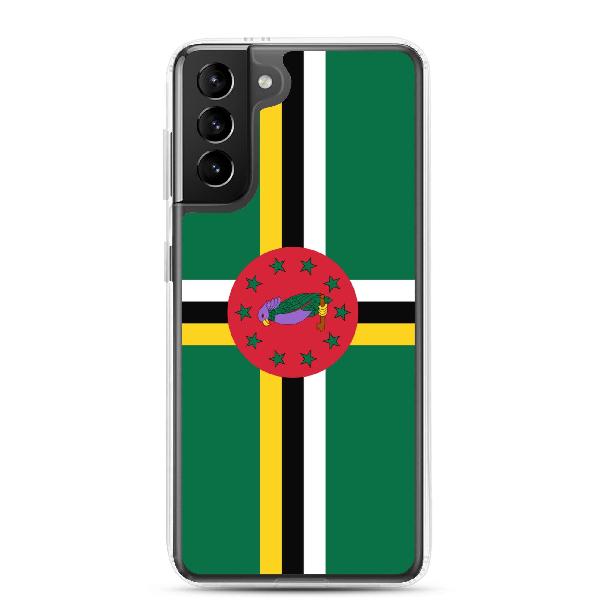 Coque de téléphone avec le drapeau de la Dominique, en TPU flexible, offrant une protection élégante et durable.