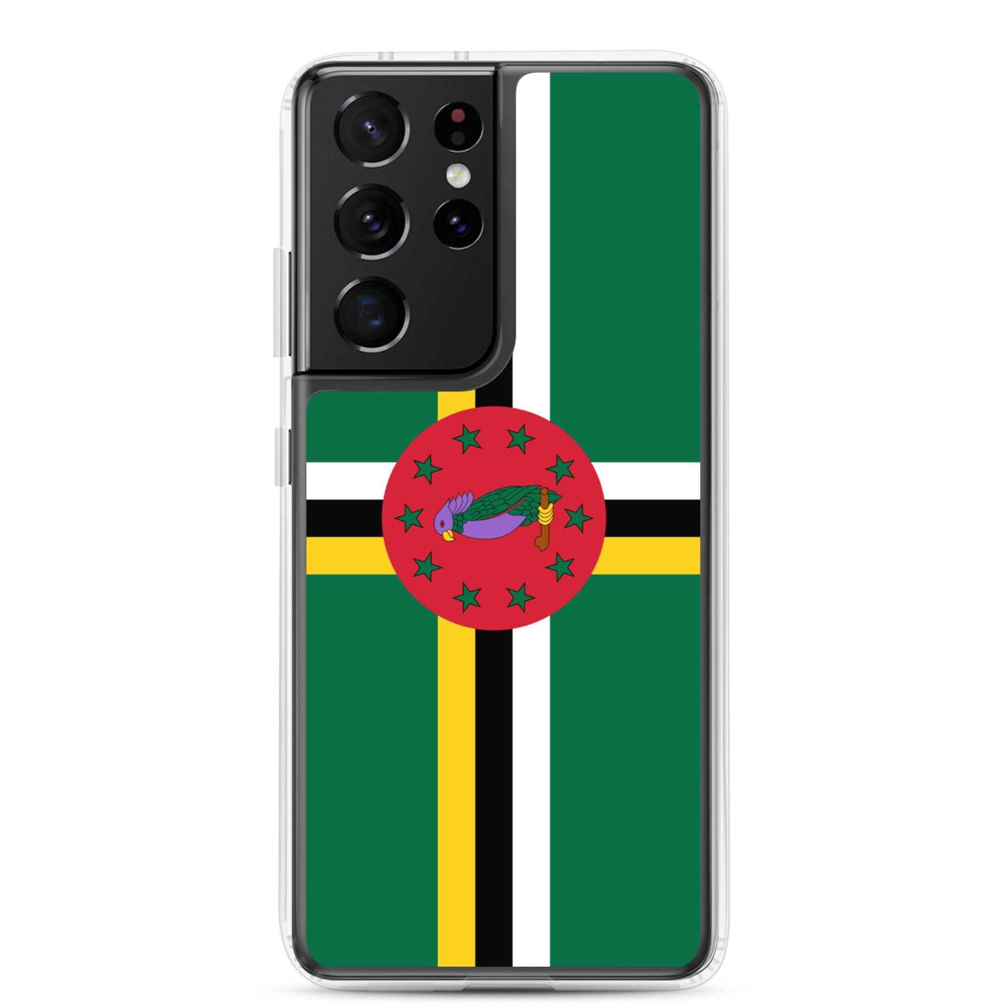 Coque de téléphone avec le drapeau de la Dominique, en TPU flexible, offrant une protection élégante et durable.