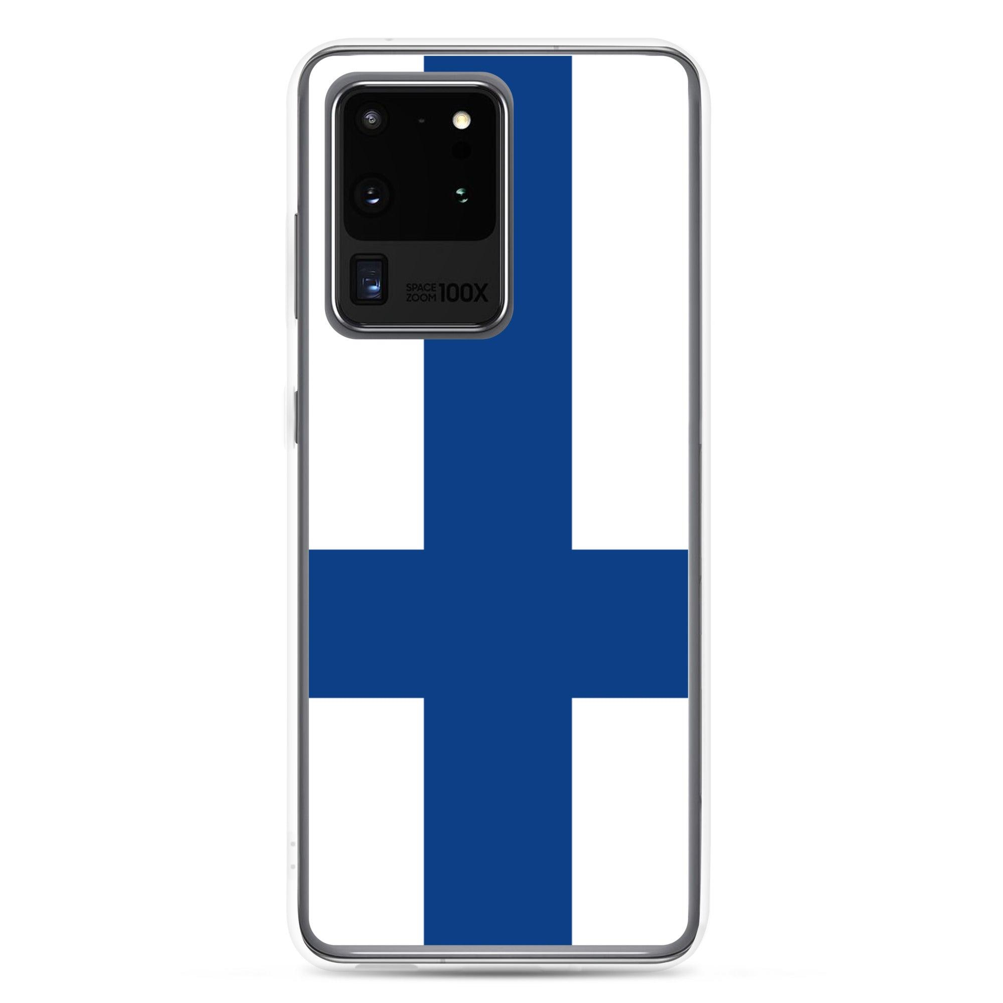 Coque de téléphone avec le drapeau de la Finlande, en TPU flexible, offrant une protection élégante et durable.