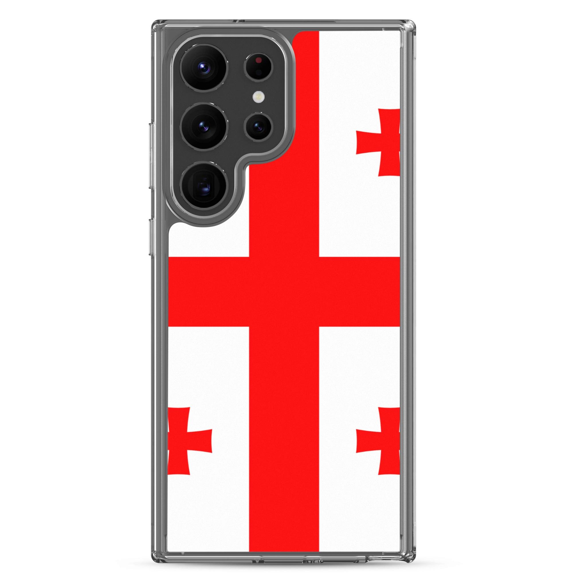 Coque de téléphone avec le design du drapeau de la Géorgie, en TPU flexible et durable, offrant une protection complète.