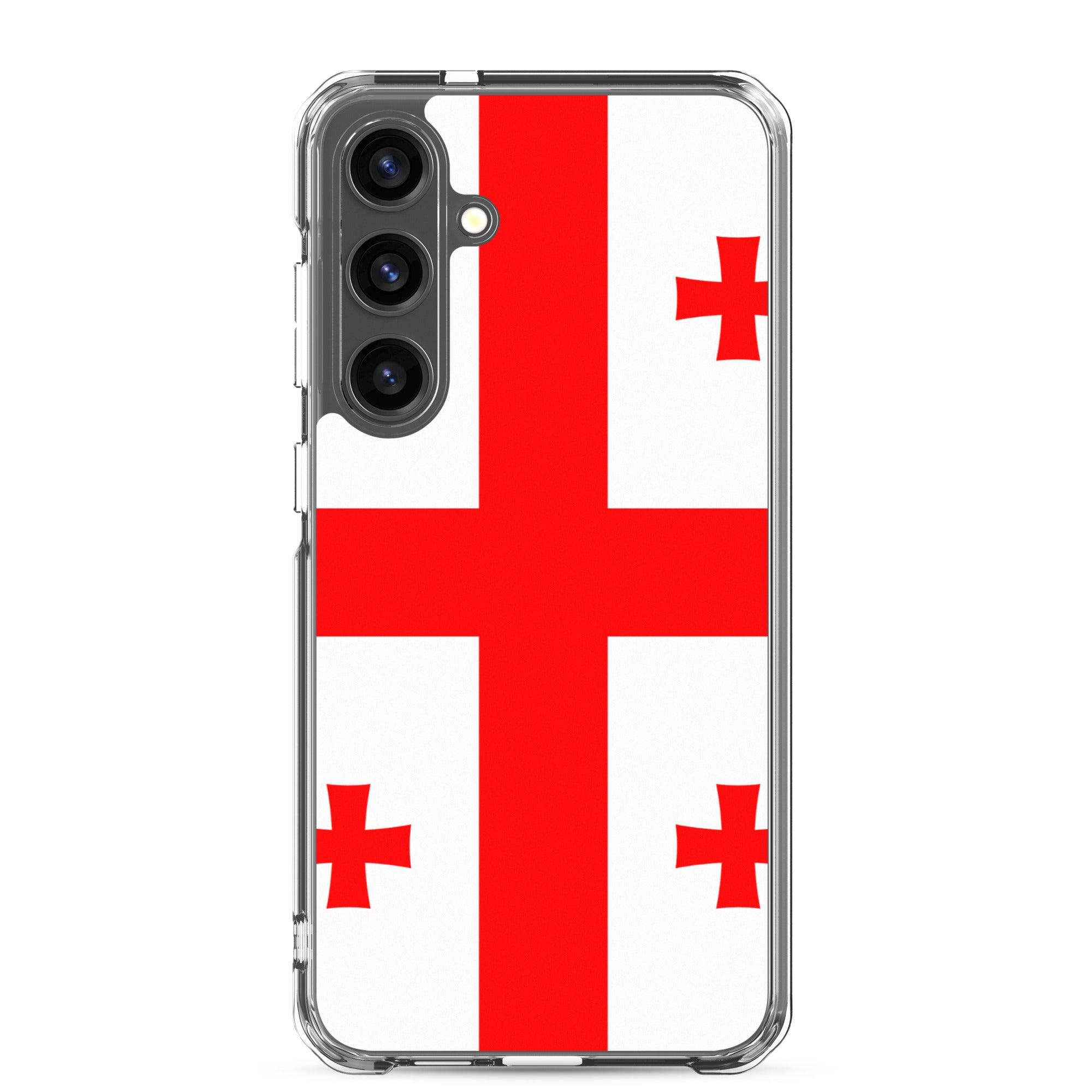 Coque de téléphone avec le design du drapeau de la Géorgie, en TPU flexible et durable, offrant une protection complète.