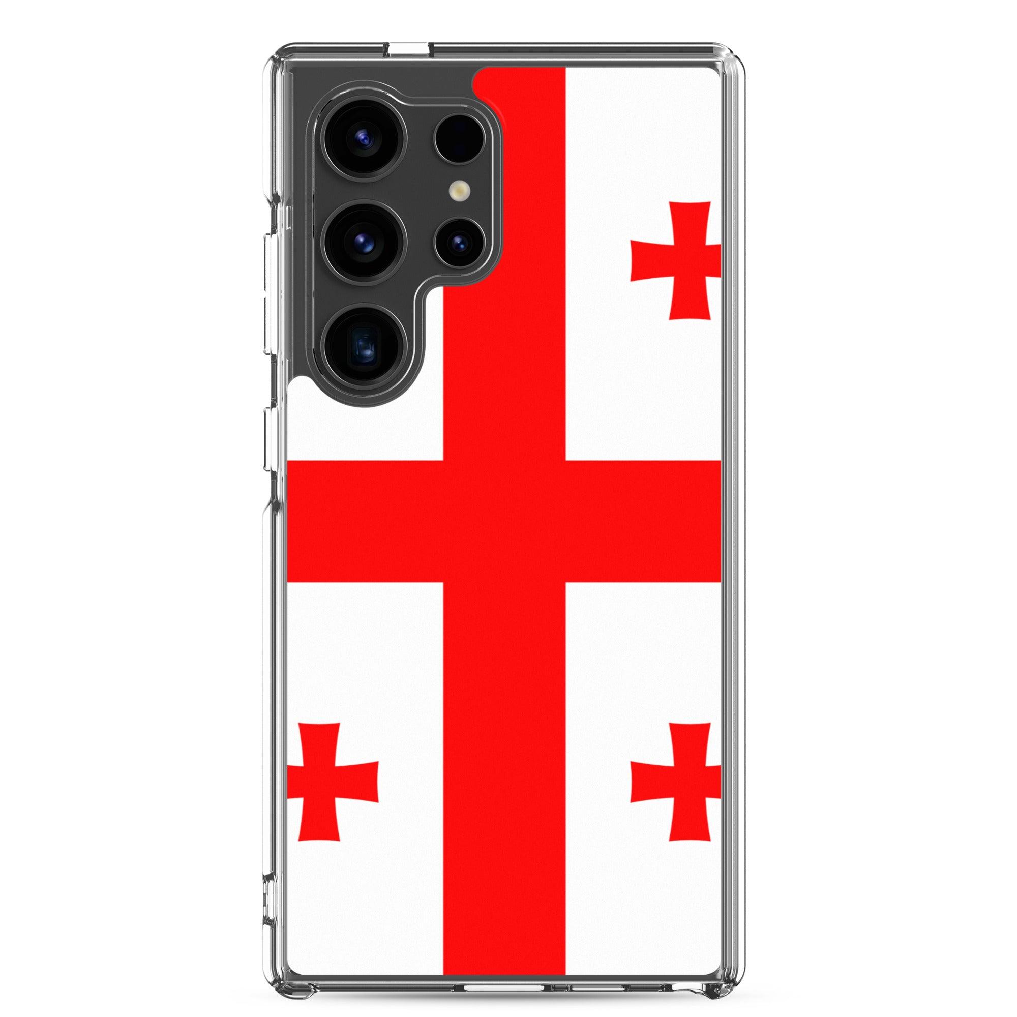 Coque de téléphone avec le design du drapeau de la Géorgie, en TPU flexible et durable, offrant une protection complète.