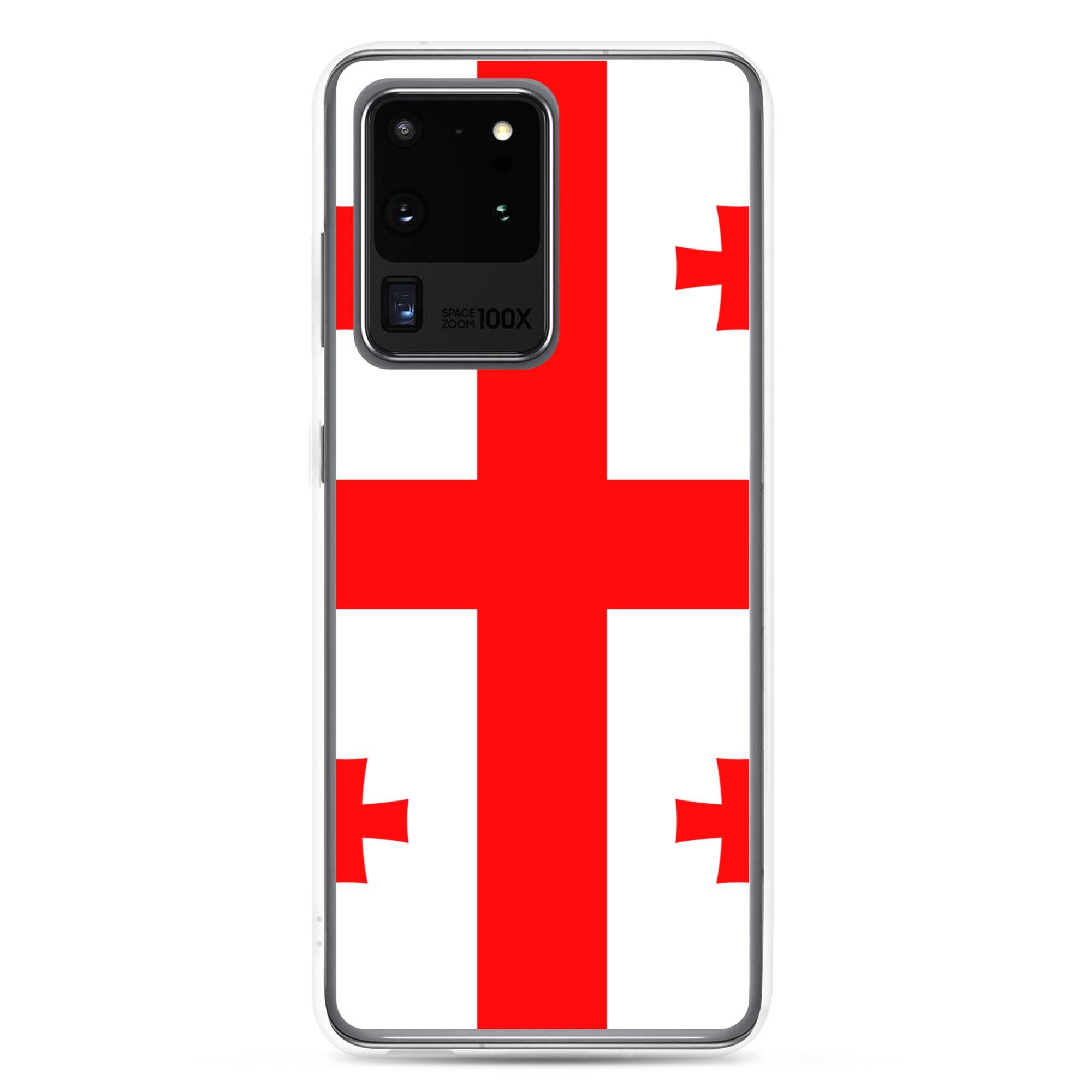 Coque de téléphone avec le design du drapeau de la Géorgie, en TPU flexible et durable, offrant une protection complète.