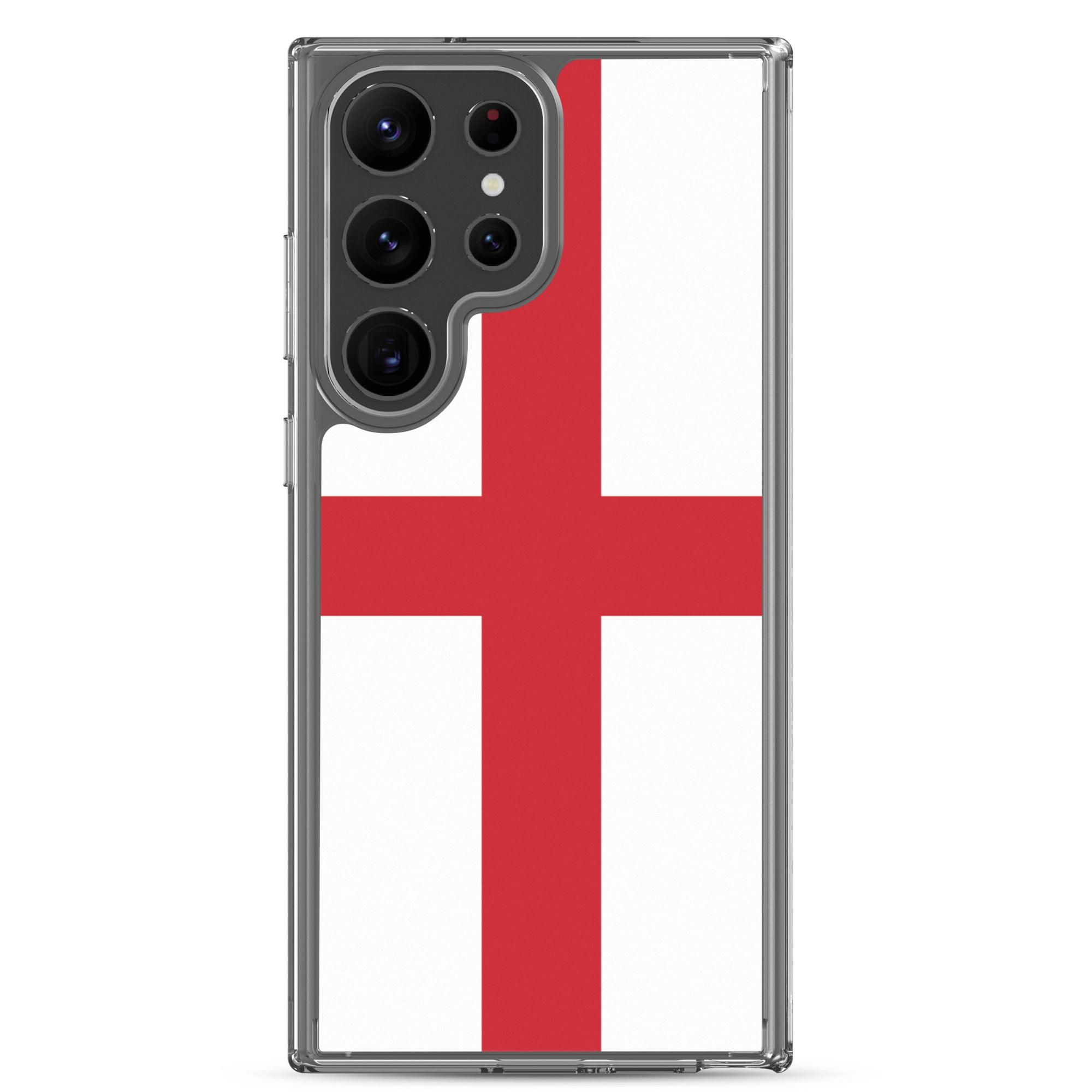 Coque de téléphone avec le design du drapeau de l'Angleterre, en TPU flexible et transparent, offrant une protection optimale.