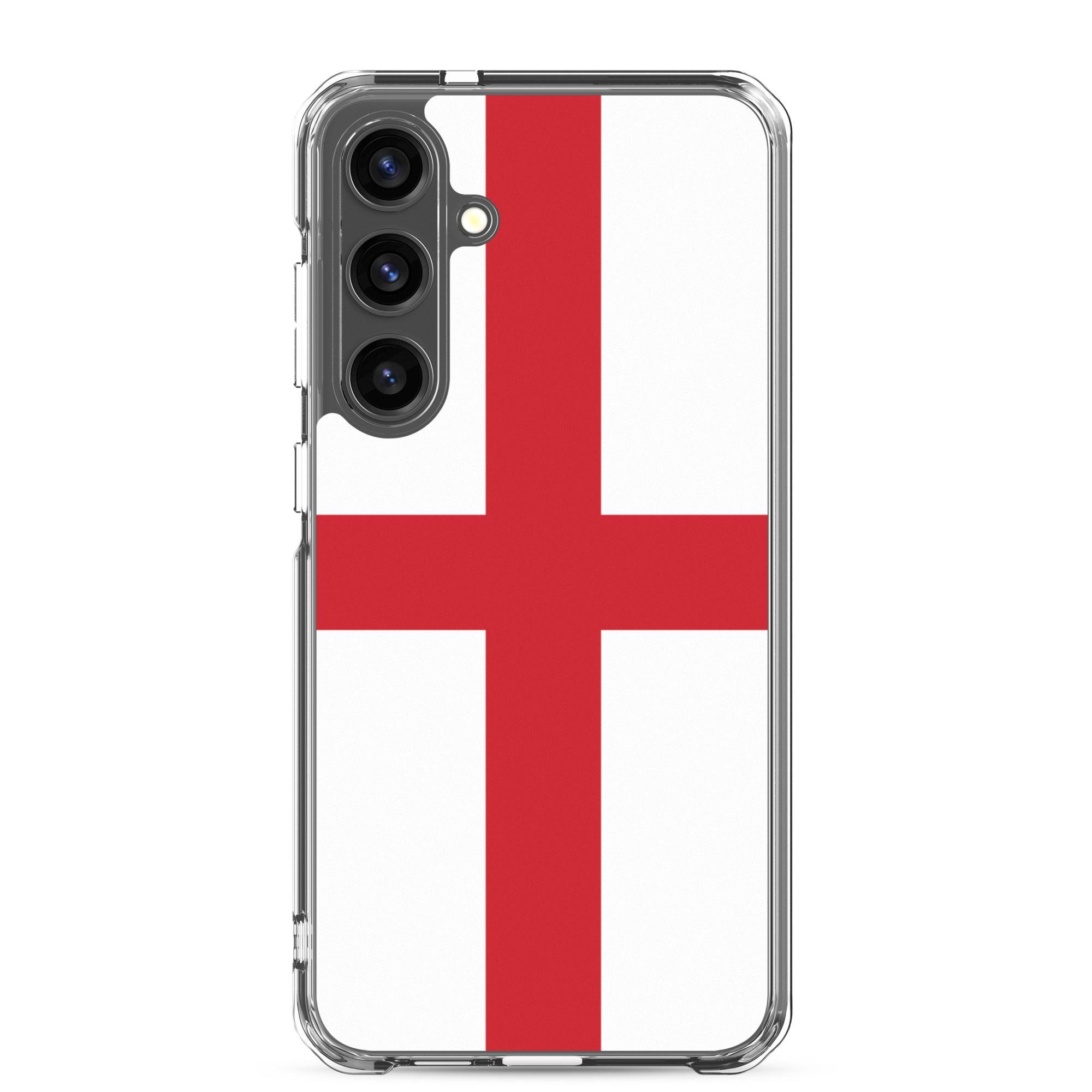 Coque de téléphone avec le design du drapeau de l'Angleterre, en TPU flexible et transparent, offrant une protection optimale.