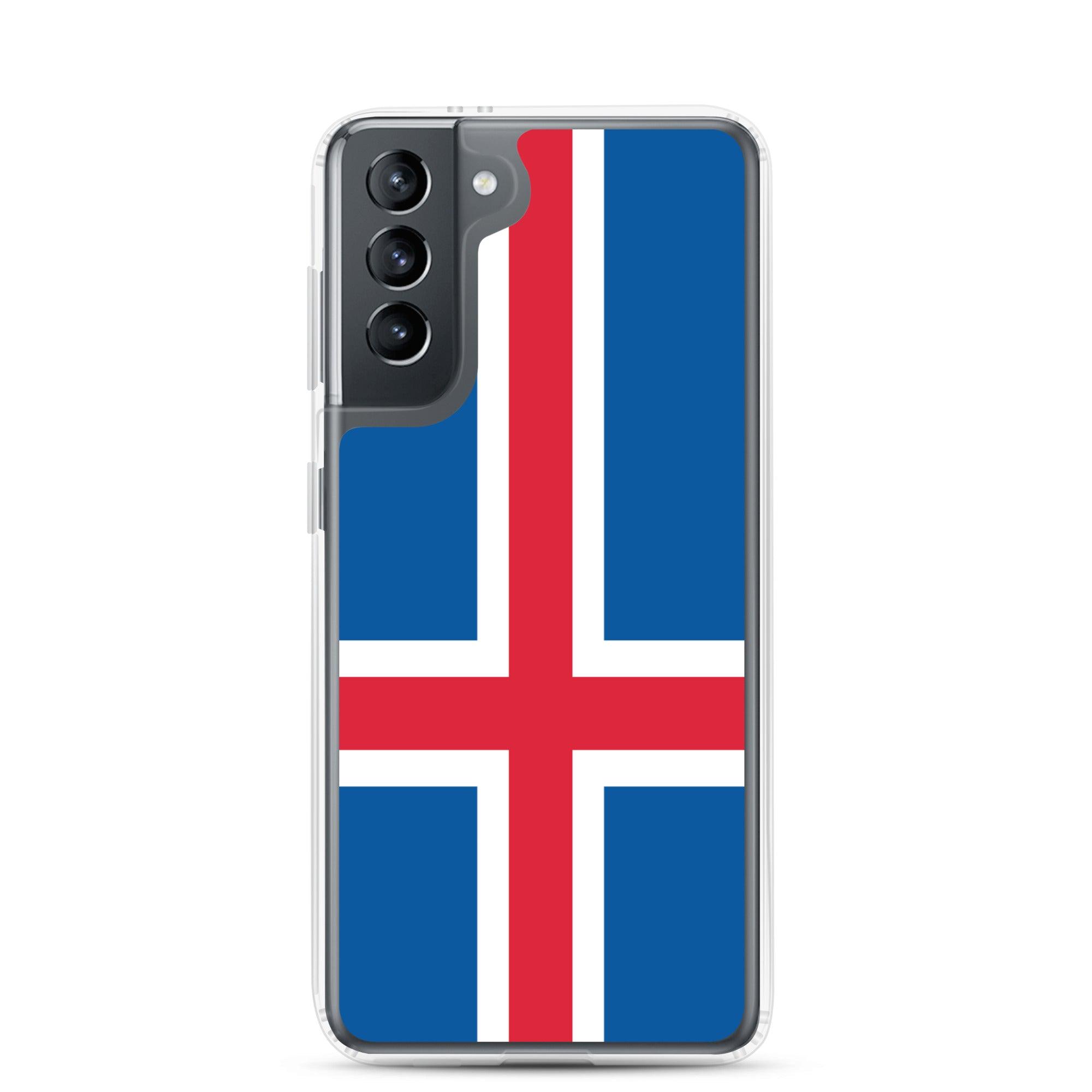 Coque de téléphone avec le drapeau de l'Islande, en TPU, offrant protection et style.