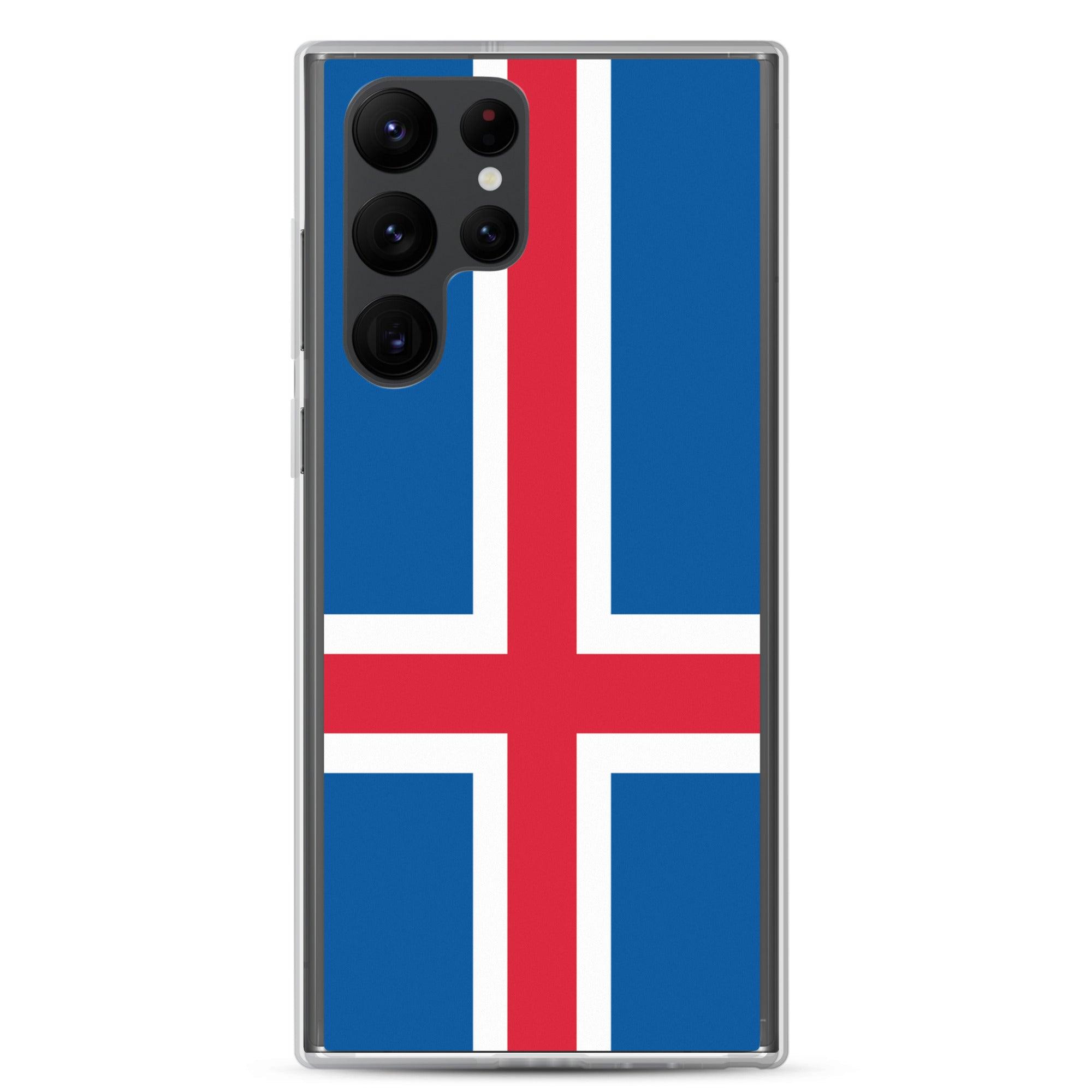 Coque de téléphone avec le drapeau de l'Islande, en TPU, offrant protection et style.