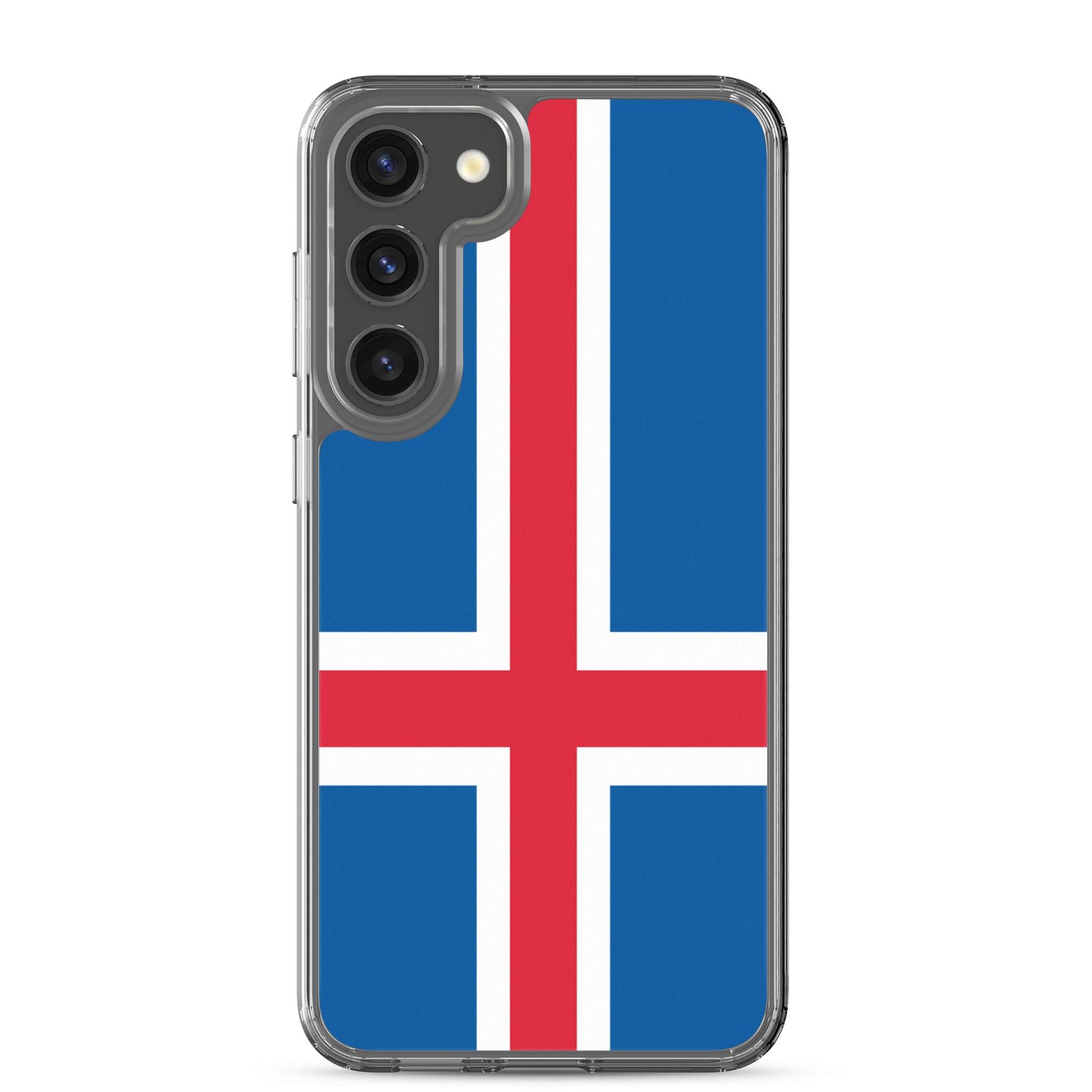 Coque de téléphone avec le drapeau de l'Islande, en TPU, offrant protection et style.