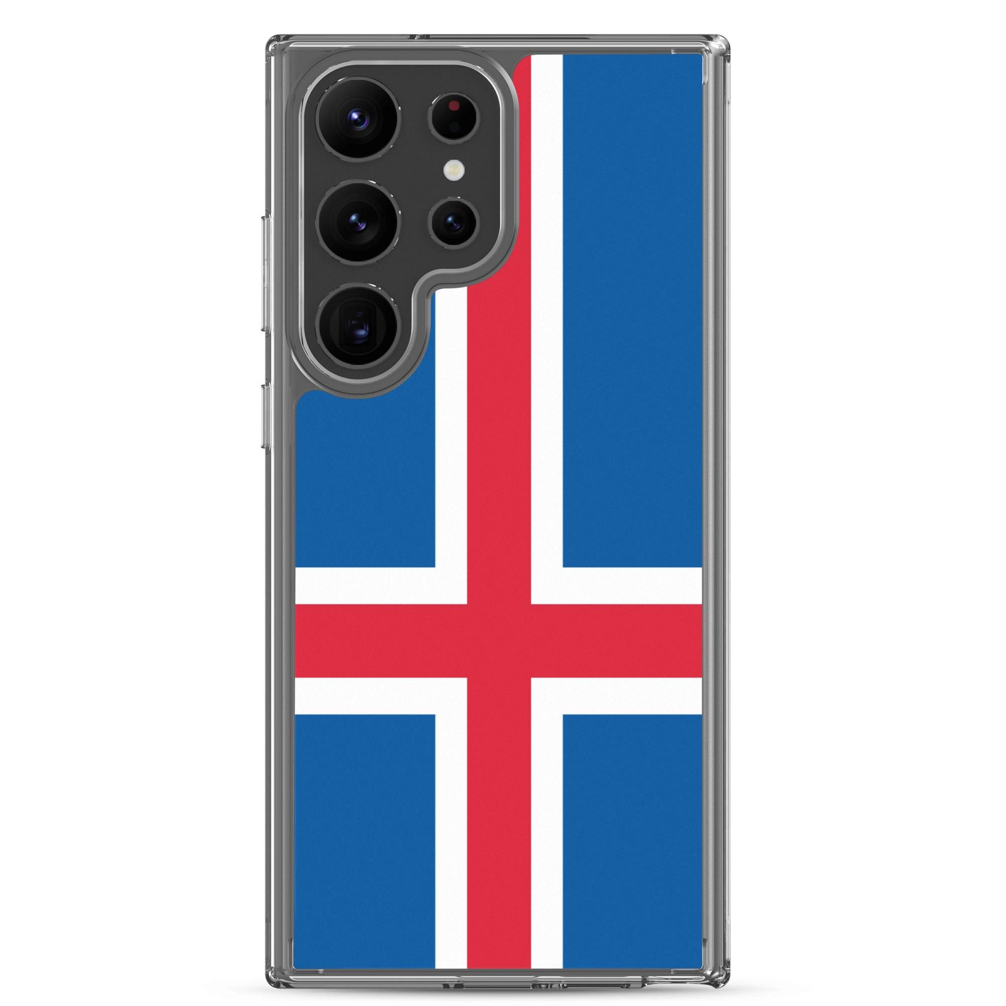 Coque de téléphone avec le drapeau de l'Islande, en TPU, offrant protection et style.