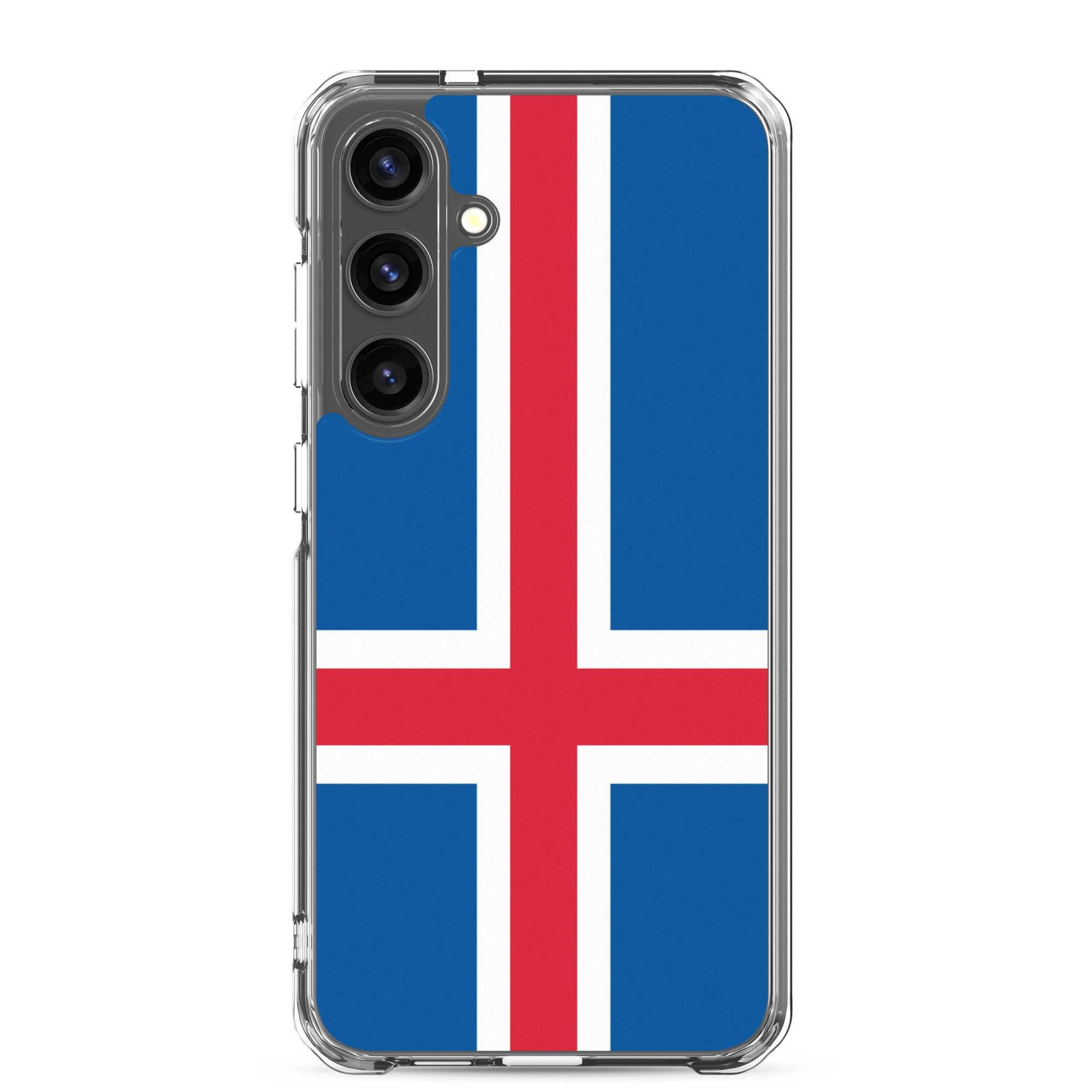 Coque de téléphone avec le drapeau de l'Islande, en TPU, offrant protection et style.